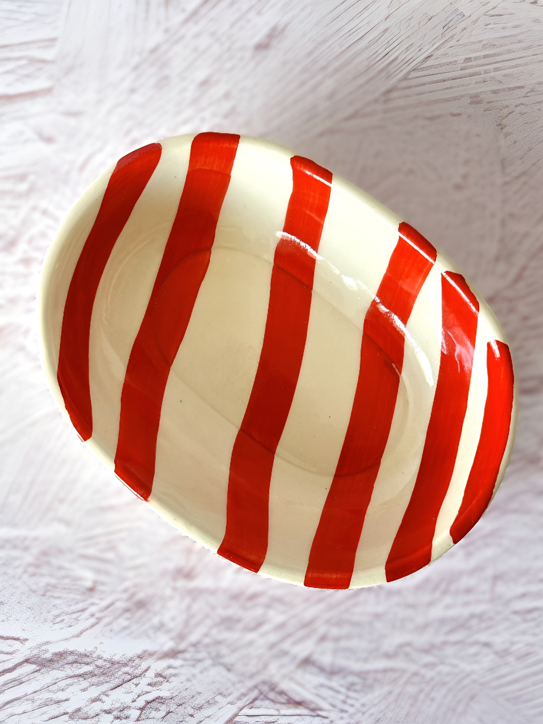 

NURTURE INDIA Red & Cream Stripe Ceramic Decorative Bowl