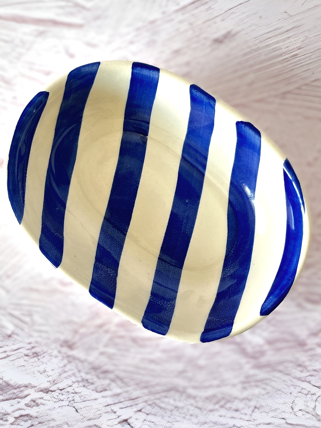 

NURTURE INDIA White & Blue Striped Ceramic Bowl