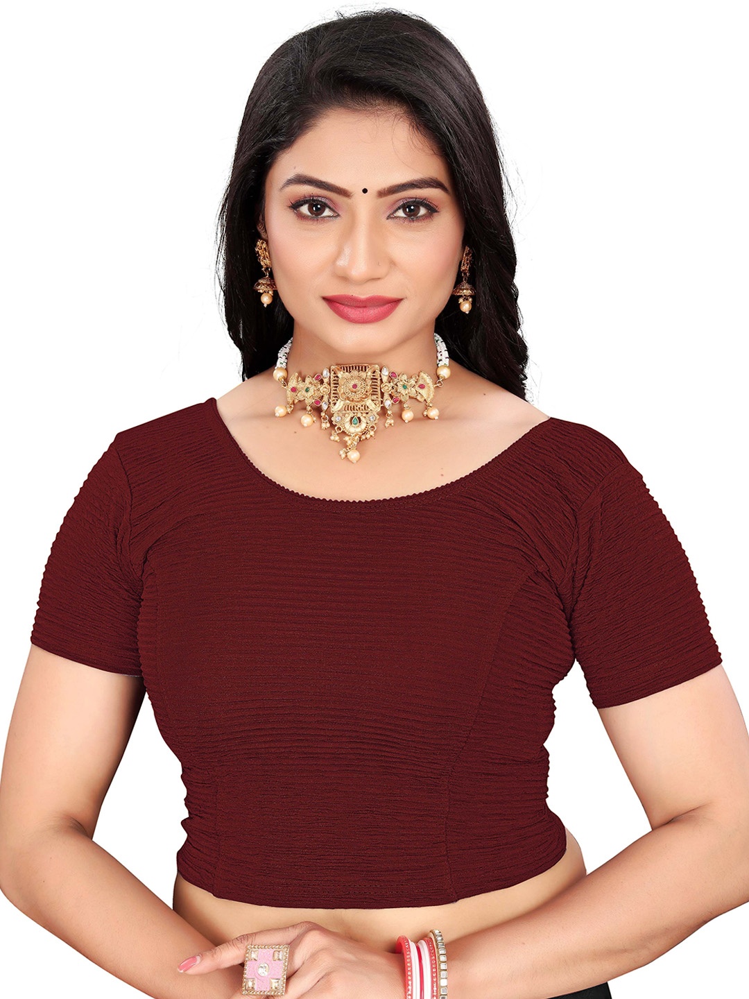 

RUNAYA NX Woven Design Short Sleeves Saree Blouse, Maroon