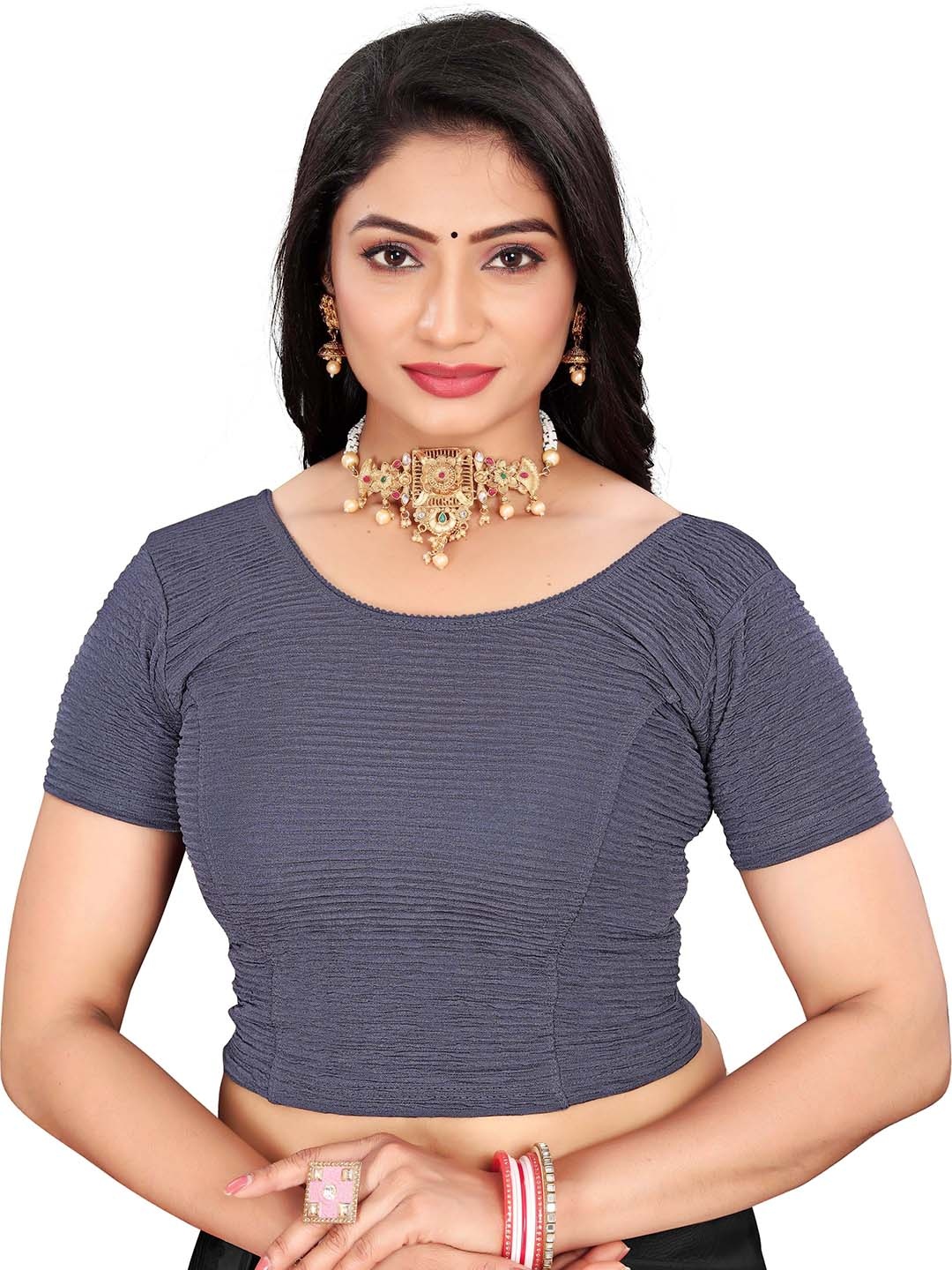 

RUNAYA NX Women Round Neck Saree Blouse, Grey