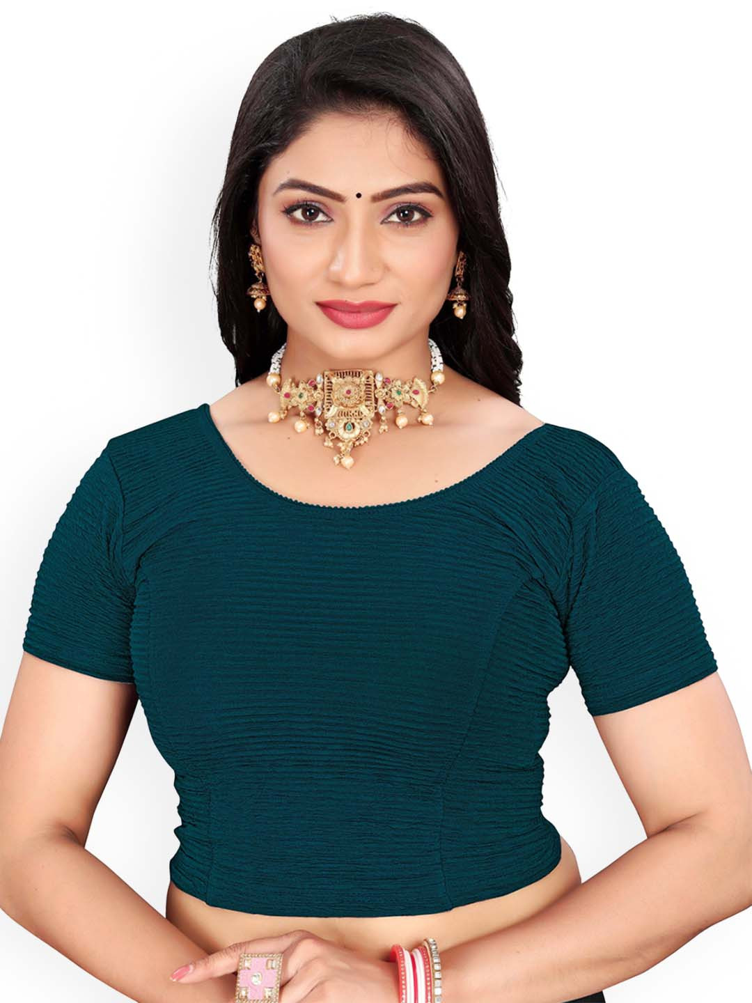 

RUNAYA NX Round-Neck Slip-On Blouse, Navy blue