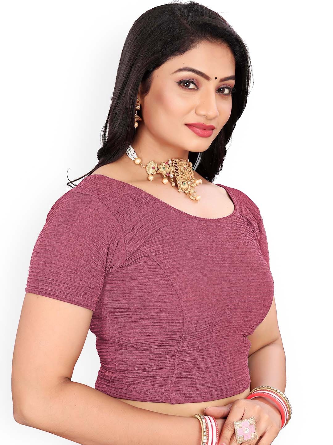 

RUNAYA NX Woven Design Round Neck Saree Blouse, Pink