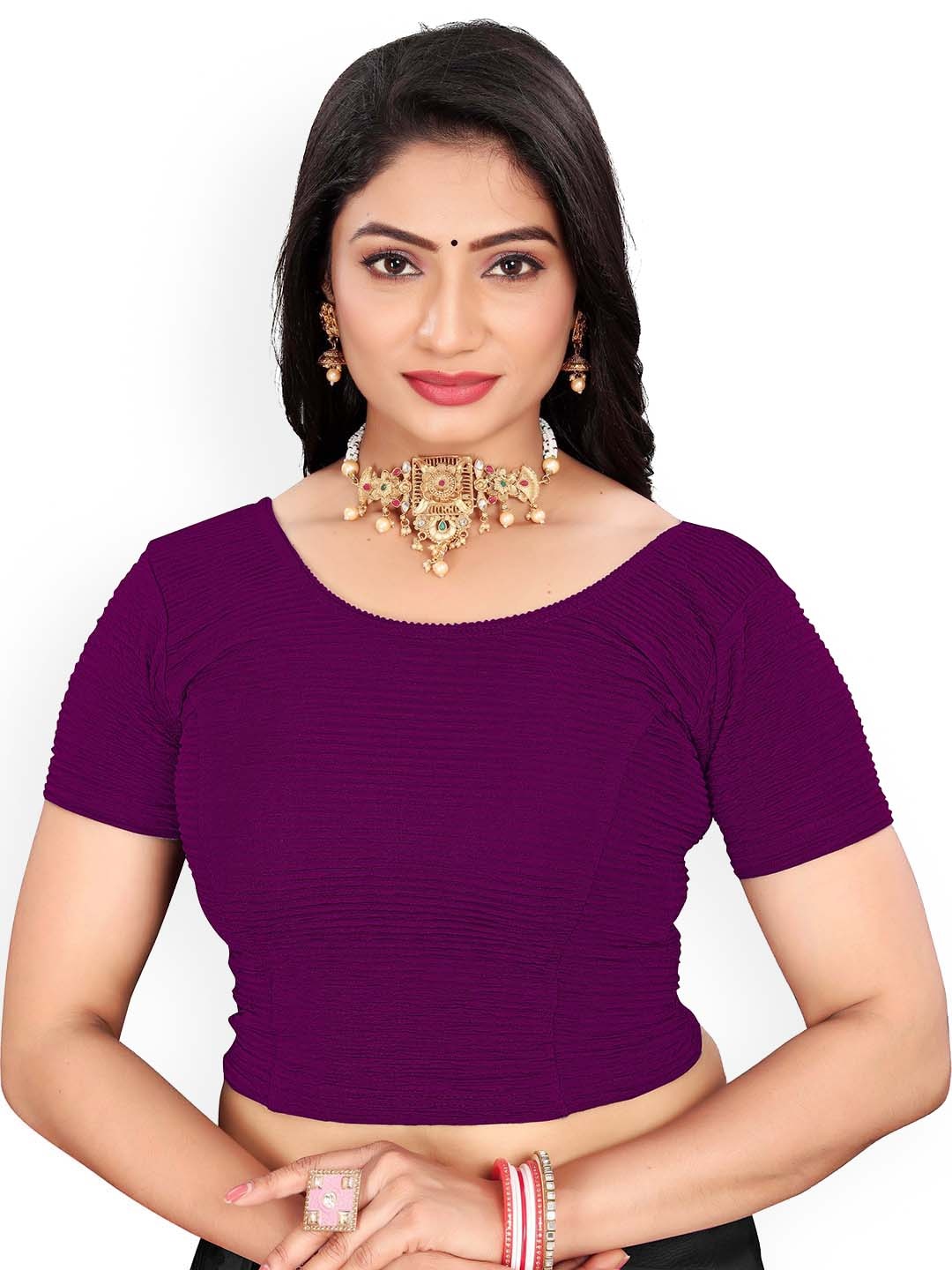 

RUNAYA NX Woven Design Round-Neck Saree Blouse, Purple