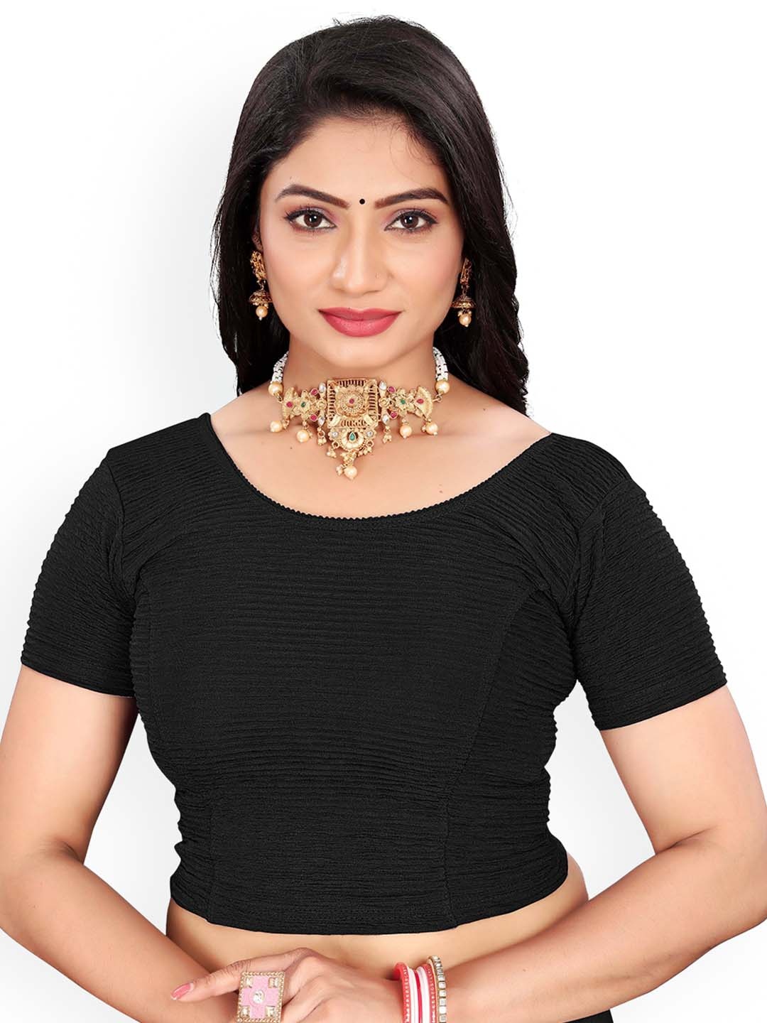 

RUNAYA NX Round-Neck Saree Blouse, Black