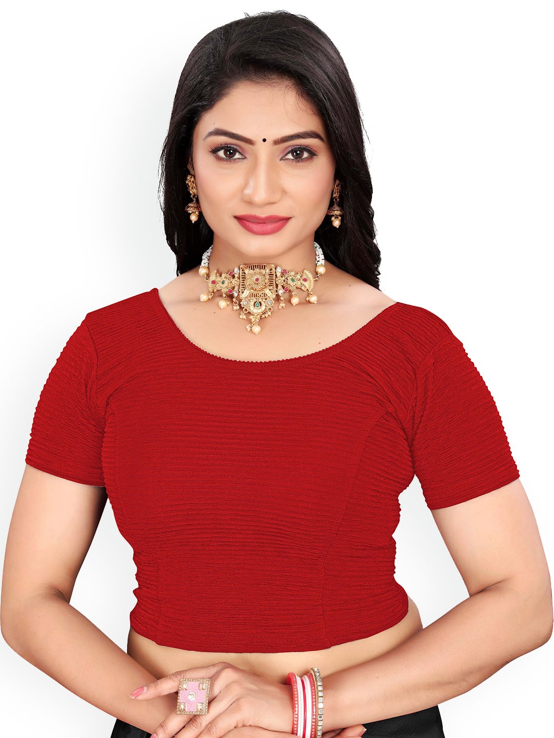 

RUNAYA NX Woven Design Saree Blouse, Red