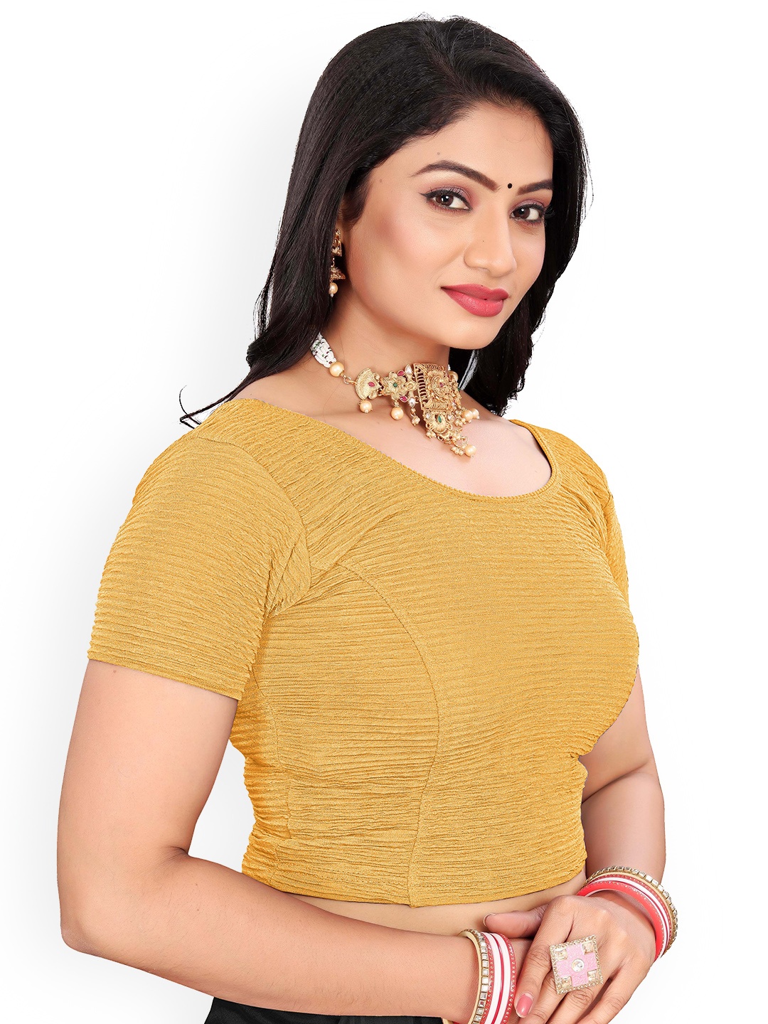 

RUNAYA NX Round-Neck Saree Blouse, Yellow
