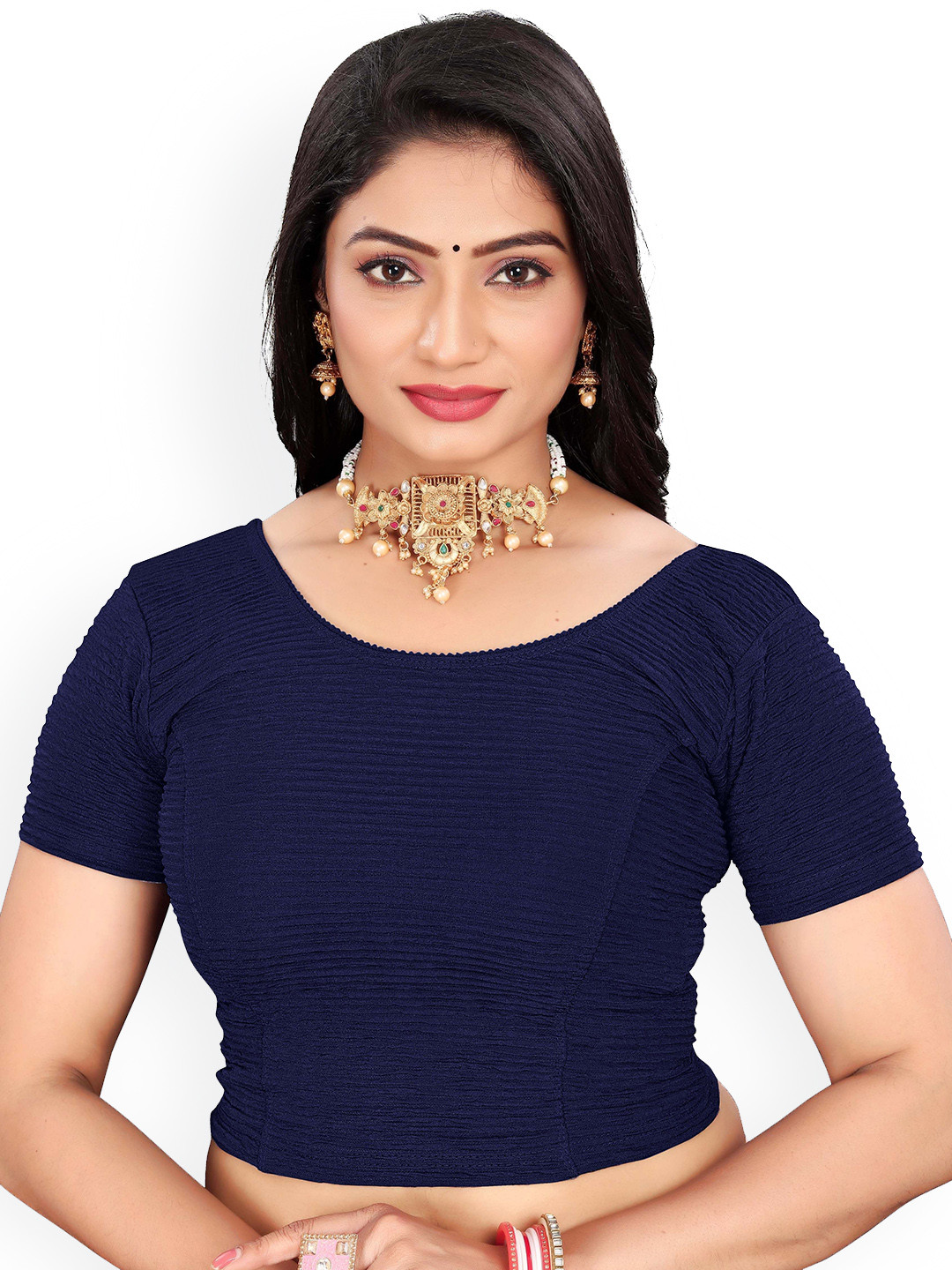 

RUNAYA NX Round Neck Saree Blouse, Navy blue