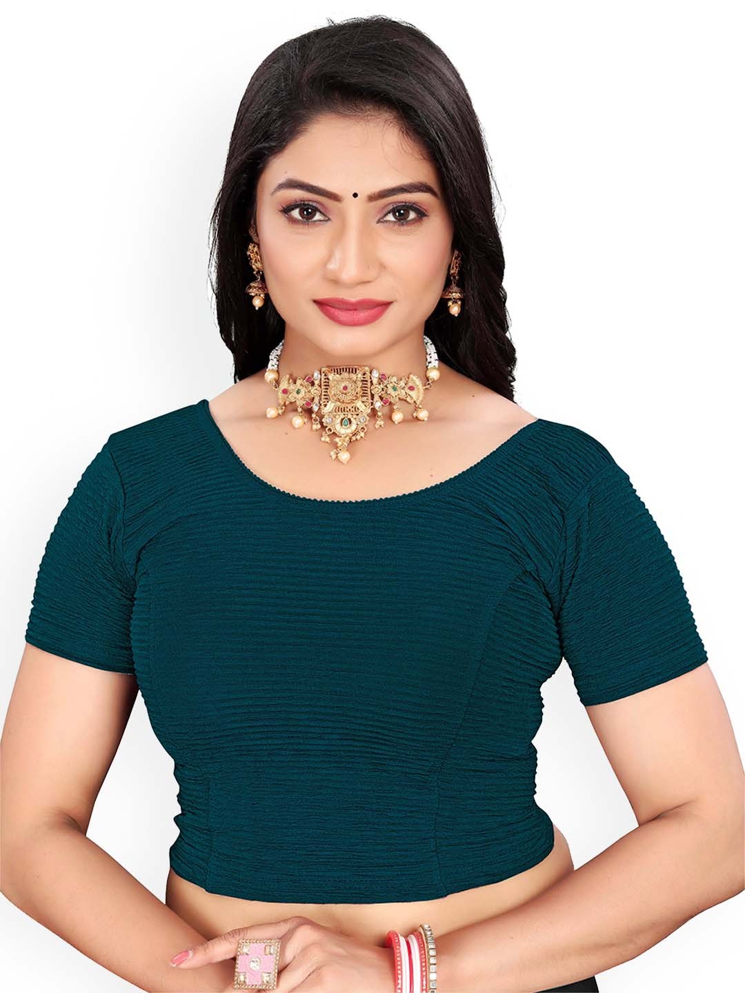 

RUNAYA NX Woven Design Round Neck Saree Blouse, Green