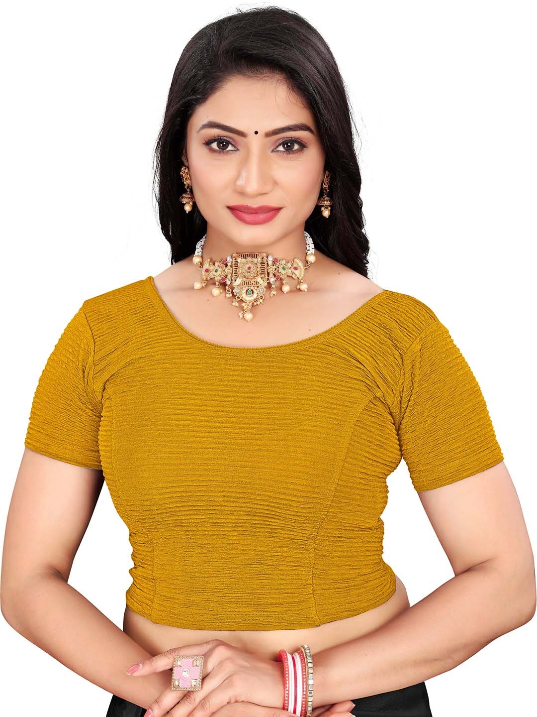 

RUNAYA NX Striped Saree Blouse, Mustard