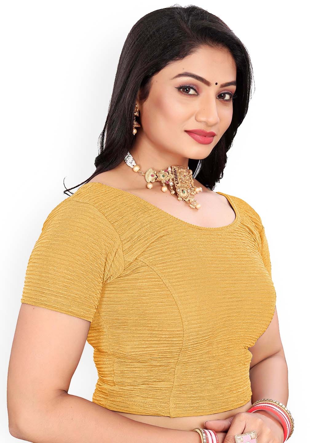 

RUNAYA NX Round Neck Short Sleeves Saree Blouse, Yellow