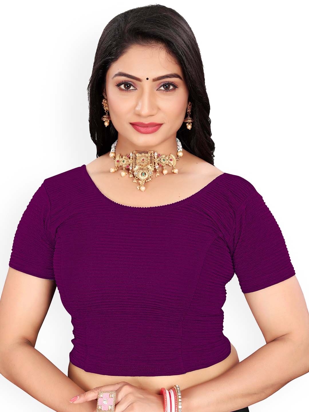 

RUNAYA NX Woven Design Round Neck Saree Blouse, Purple