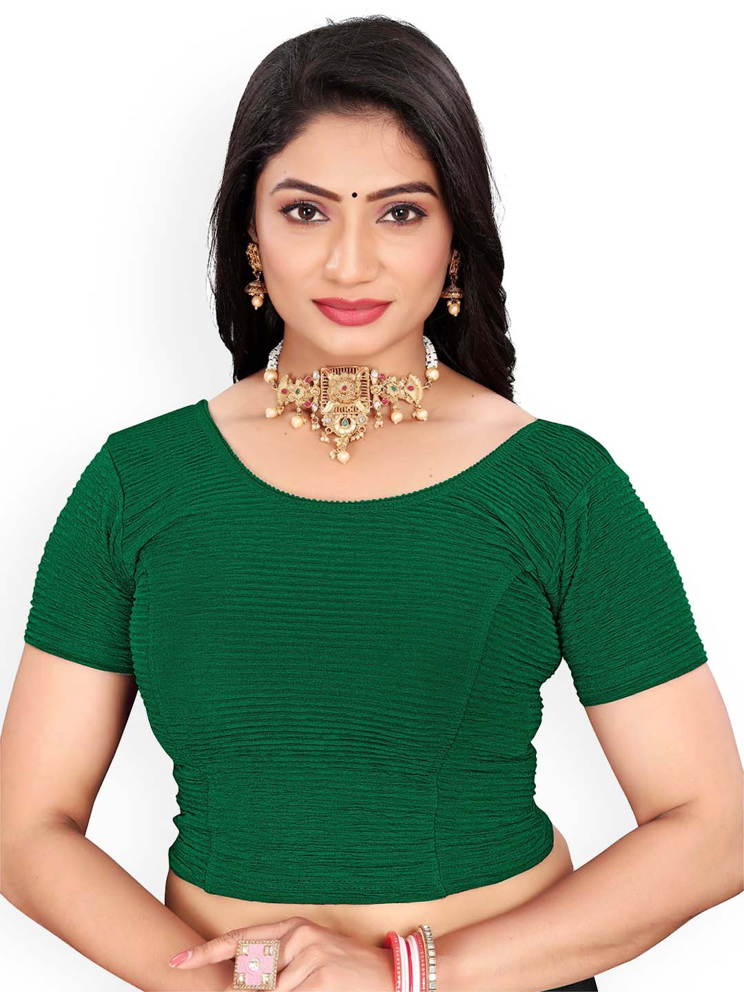 

RUNAYA NX Woven Design Saree Blouse, Green