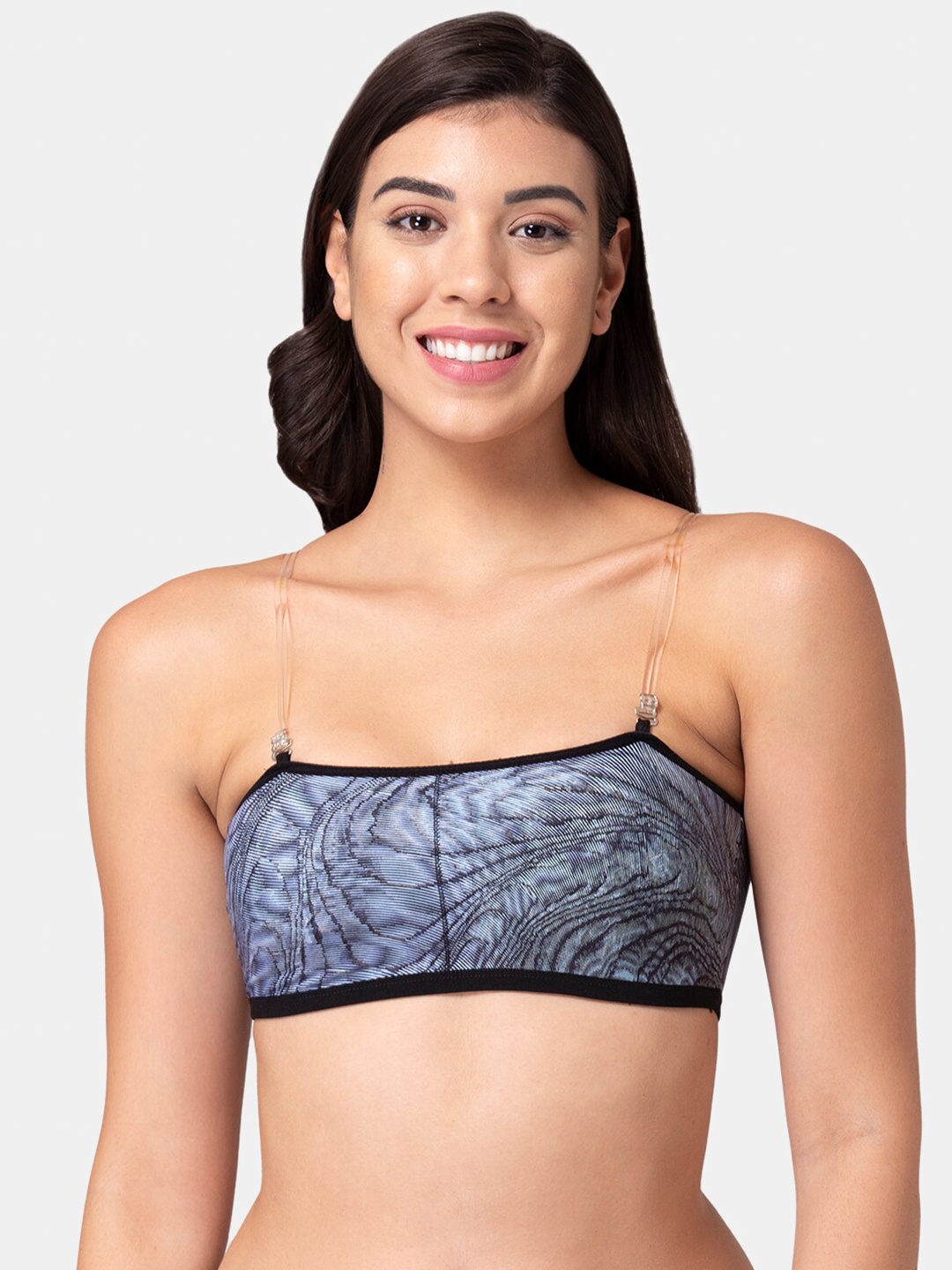 

Tweens Printed Medium Coverage Removable Cups Cotton Beginners Bra With All Day Comfort, Grey