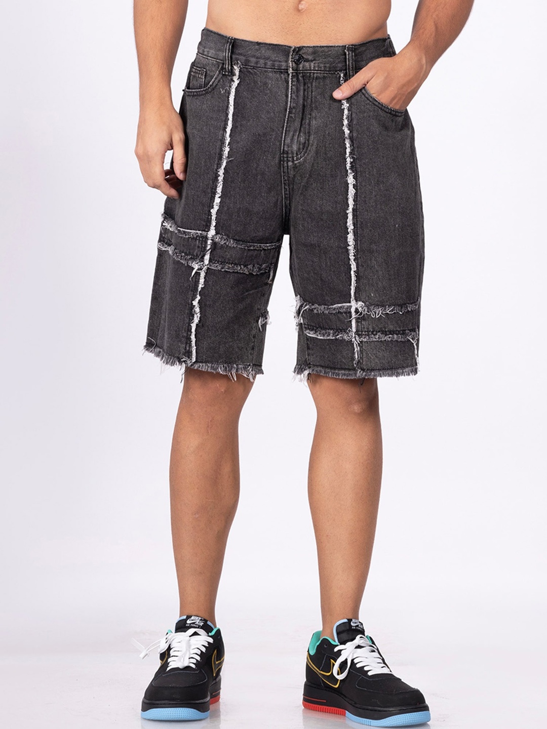 DIMEH Men High-Rise Denim Outdoor Sports Shorts, Charcoal