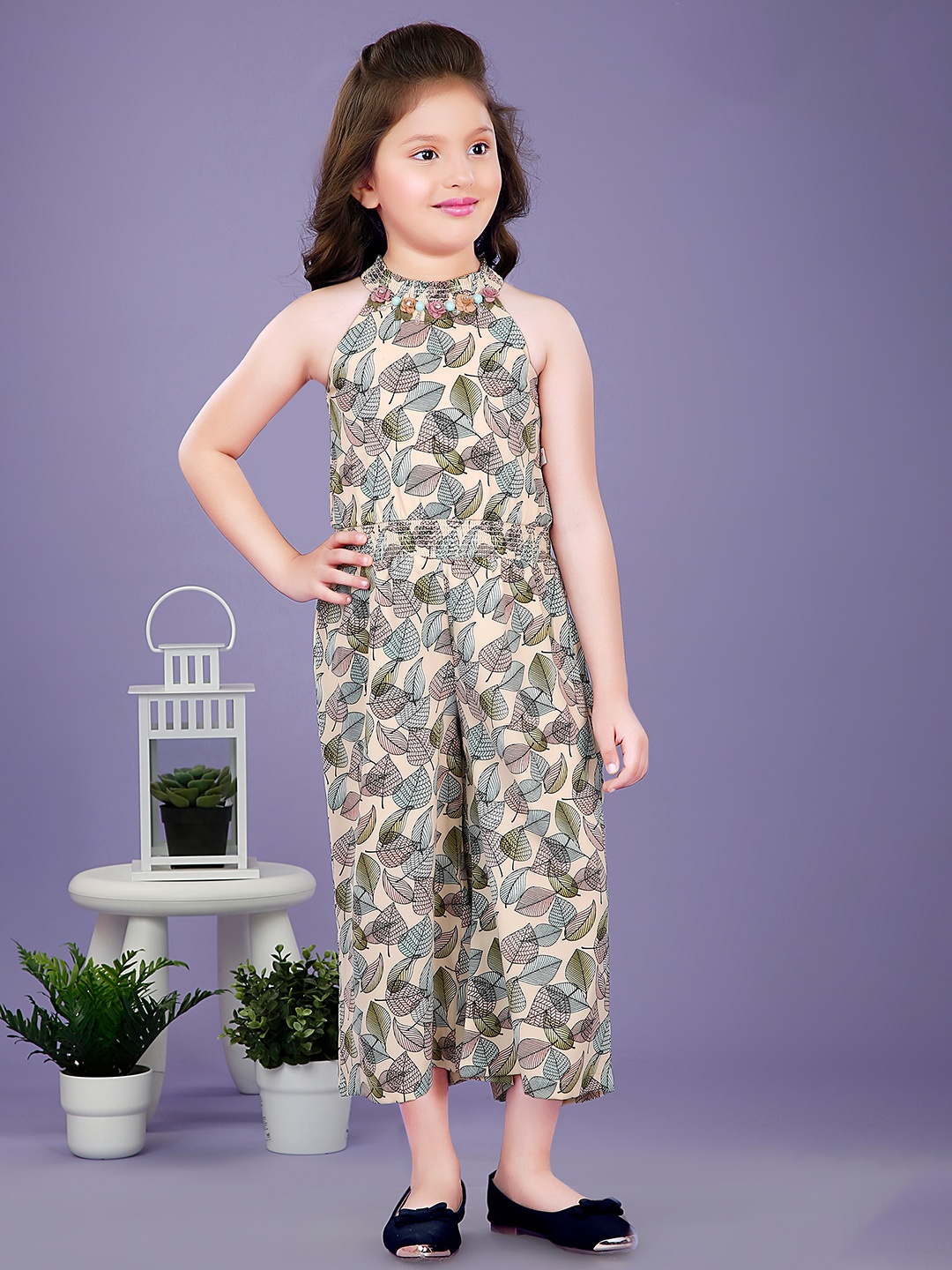 

Hunny Bunny Girls Printed Capri Jumpsuit, Cream