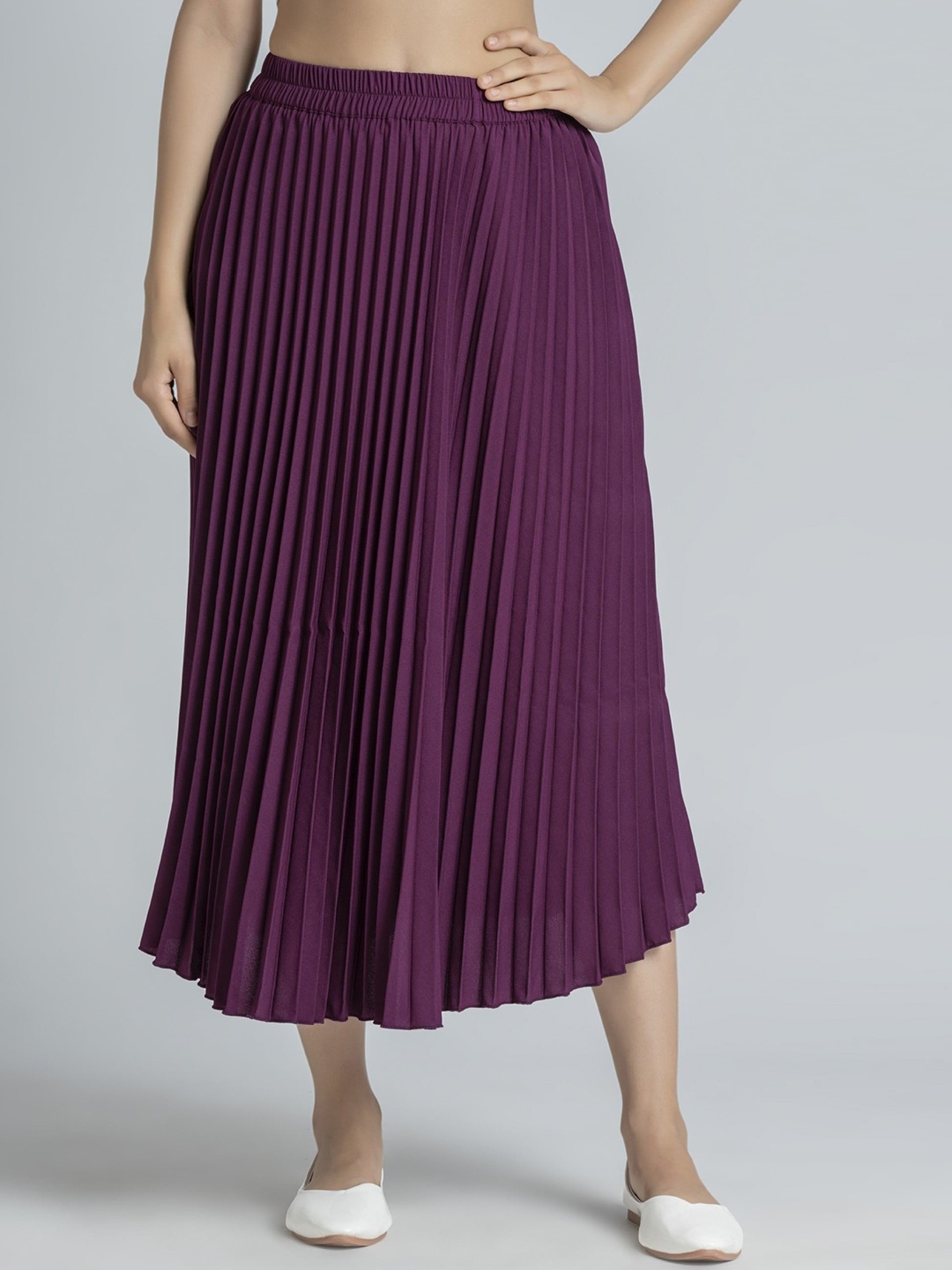 

Femvy Pleated Crepe Midi A-Line Skirt, Magenta