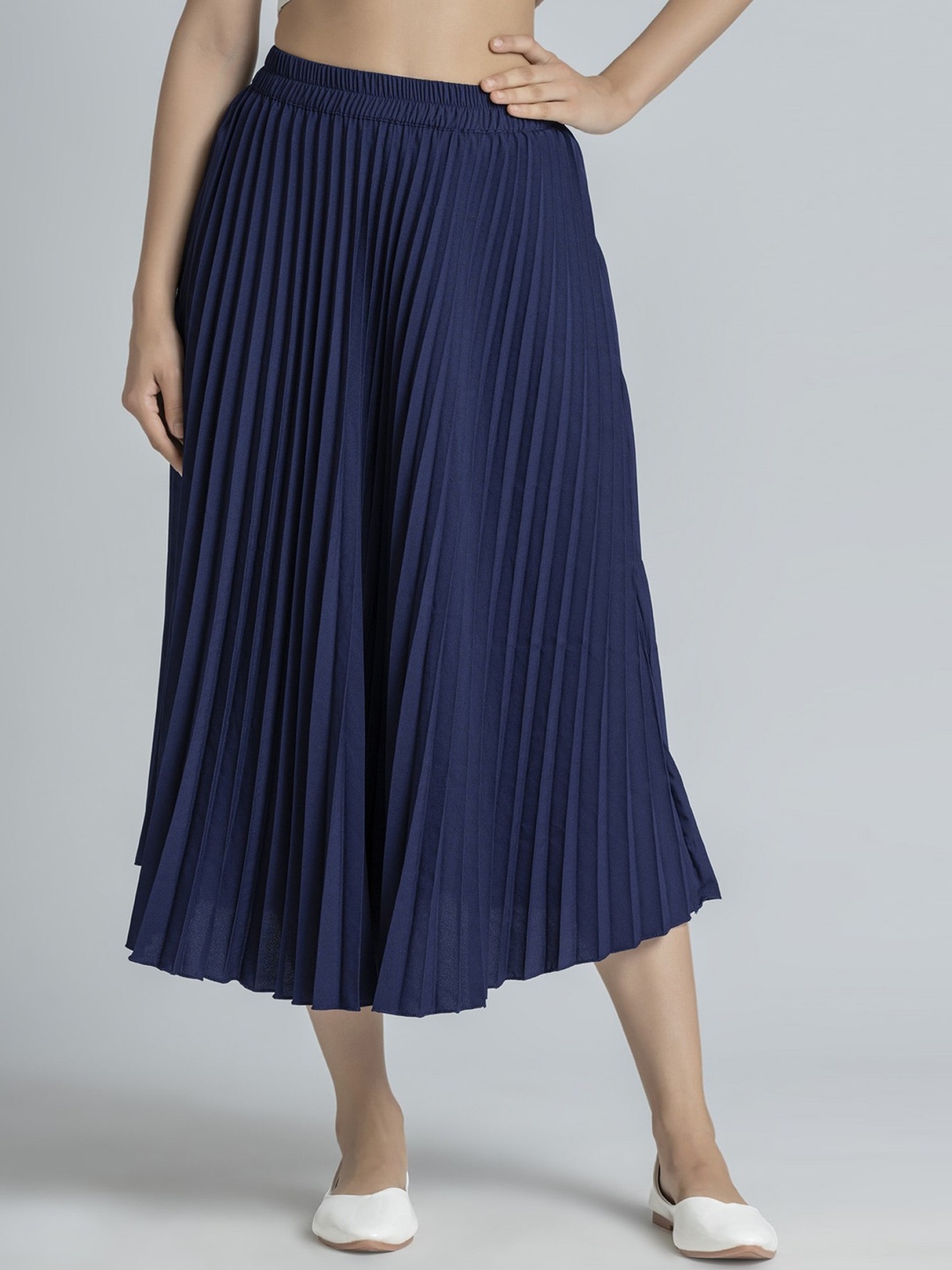 

Femvy Pleated Midi A-Line Skirt, Blue