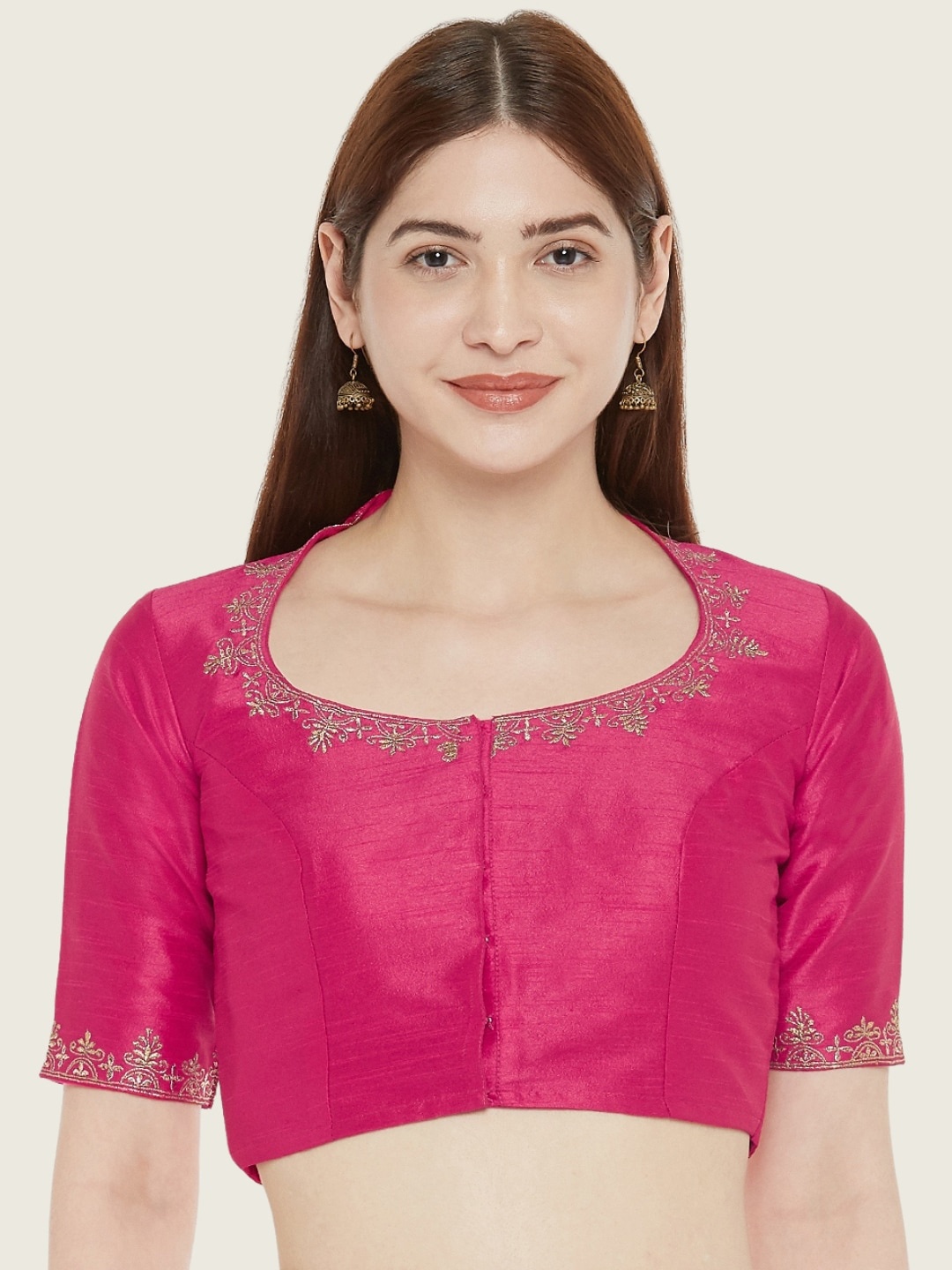 

Studio Shringaar Floral Embroidered Cotton Silk Saree Blouse, Pink