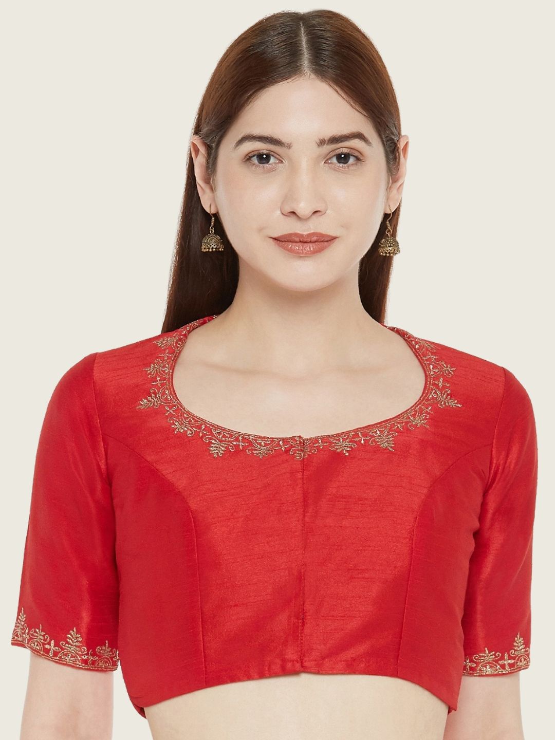 

Studio Shringaar Floral Embroidered Cotton Silk Saree Blouse, Red