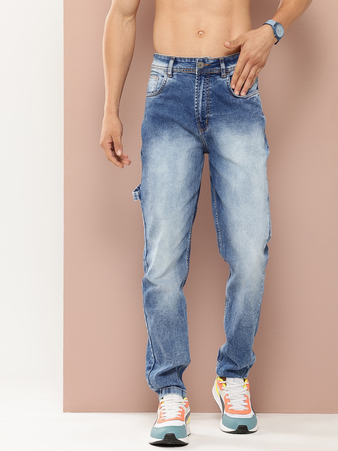

Harvard Men Tapered Relaxed Fit Heavy Fade Stretchable Jeans, Blue