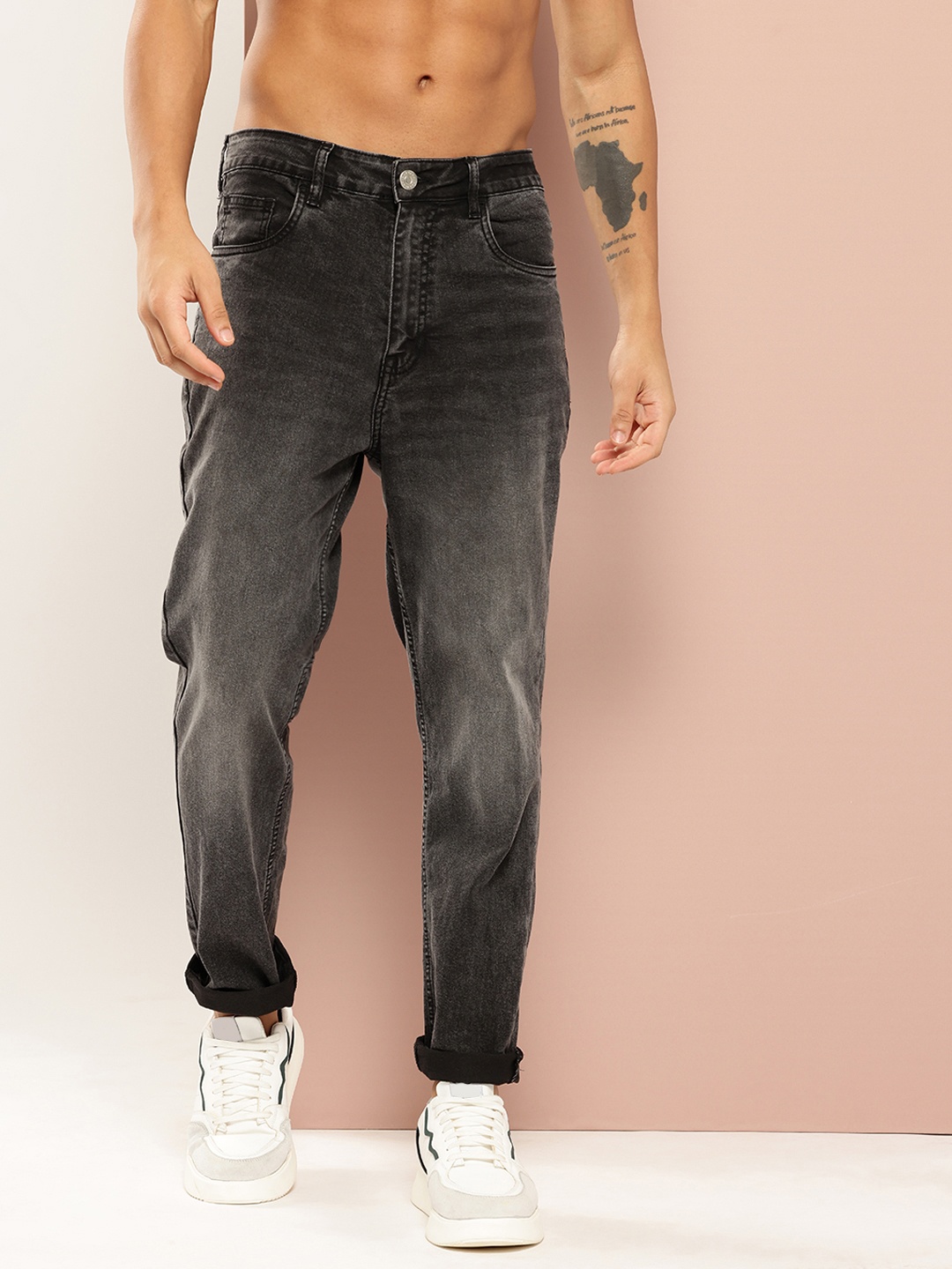 Harvard Men Stretchable Relaxed Fit Jeans, Charcoal