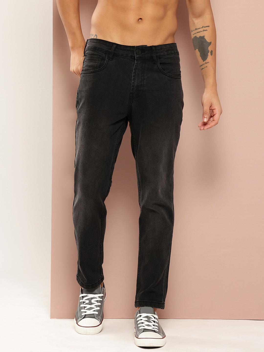 Harvard Men Stretchable Tapered Fit Jeans, Charcoal