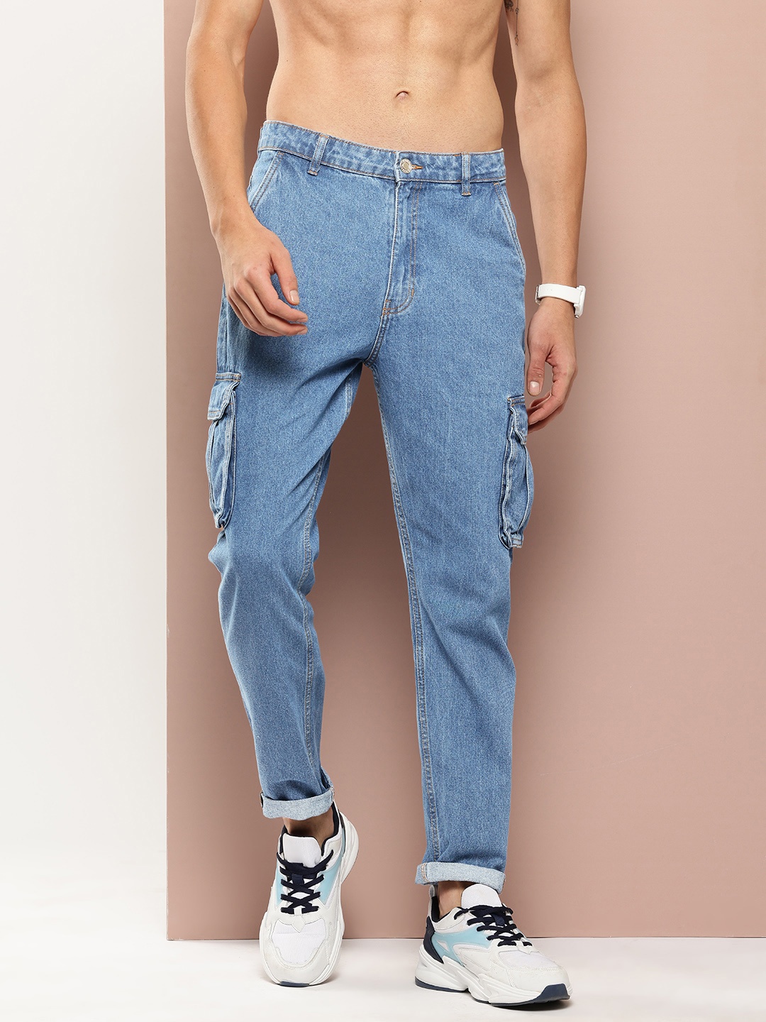 

Harvard Men Relaxed Fit Light Fade Cargo-Style Jeans, Blue