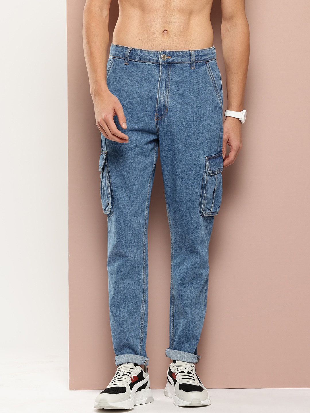 

Harvard Men Tapered Fit Stretchable Cargo Jeans, Blue