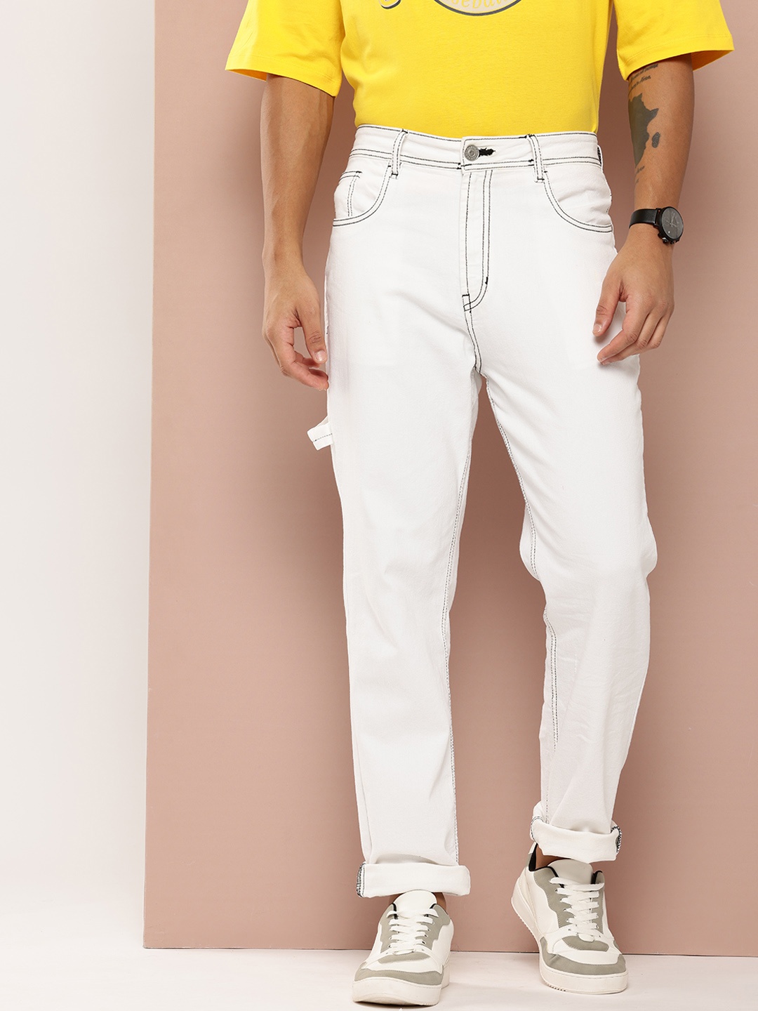 

Harvard Men Light Fade Stretchable Tapered Jeans, White