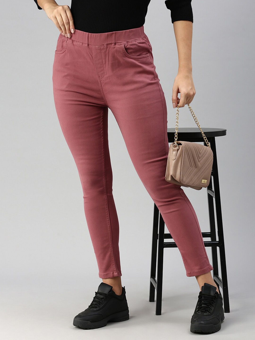 

De Moza Women Solid Skinny Fit Jeggings, Mauve