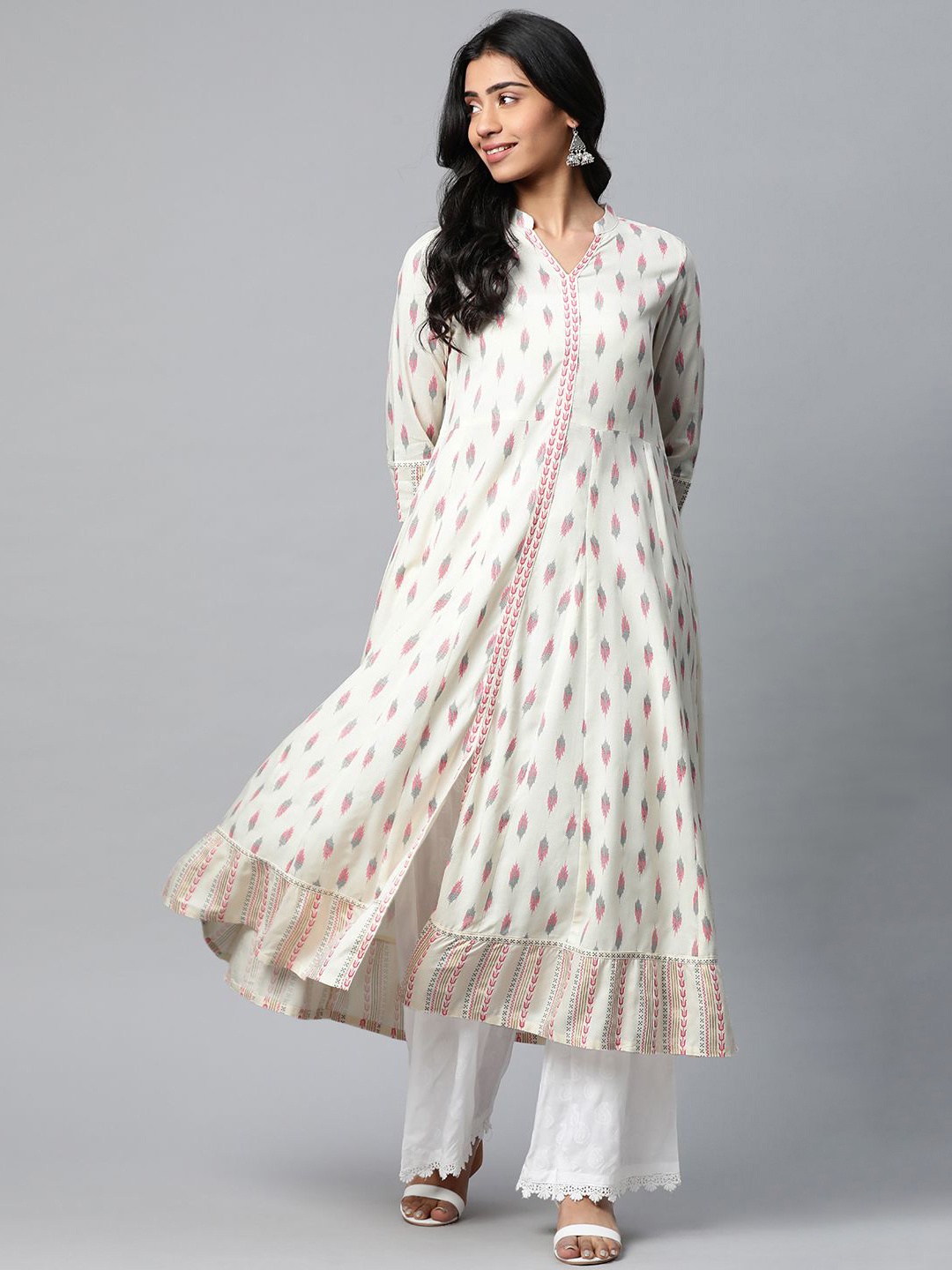 

KALINI Paisley Mirror Work Anarkali Kurta, White