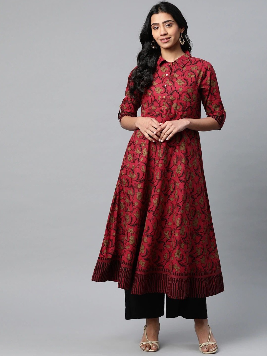 

KALINI Floral Printed Anarkali Kurta, Maroon