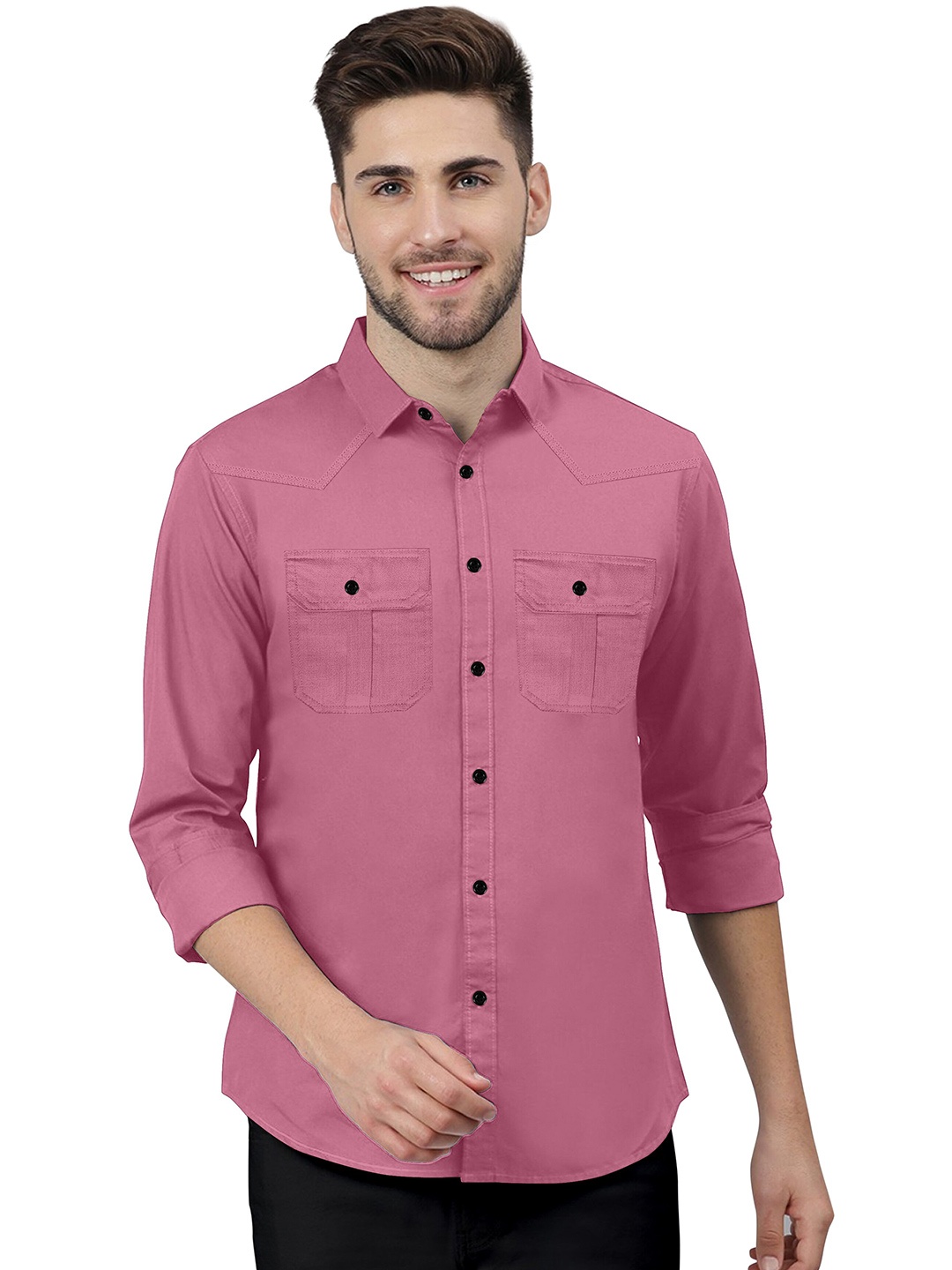 

KHUSHI CREATION Spread Collar Cotton Original Casual Shirt, Pink