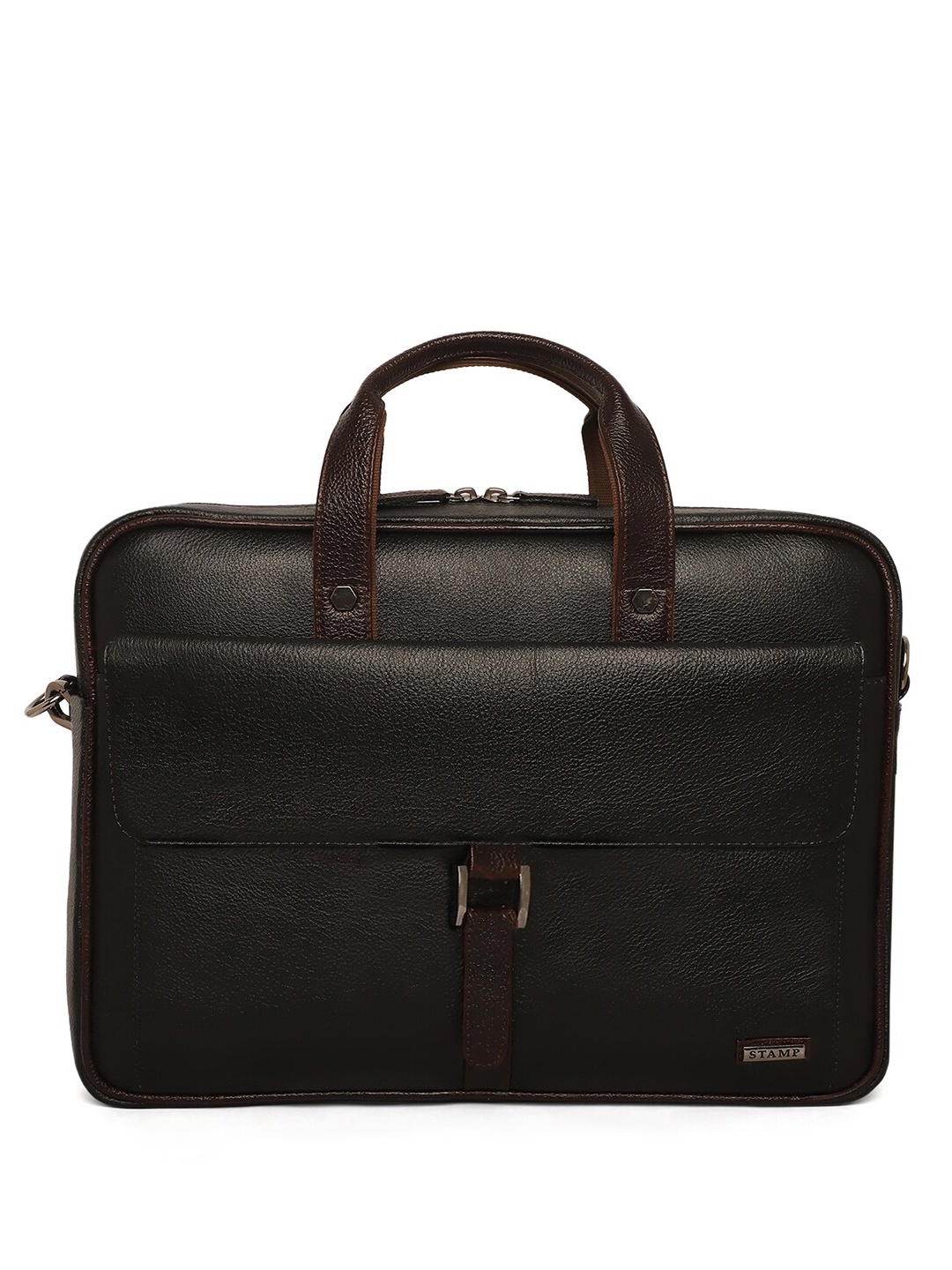 

Stamp Unisex Textured Leather Laptop Bag, Black