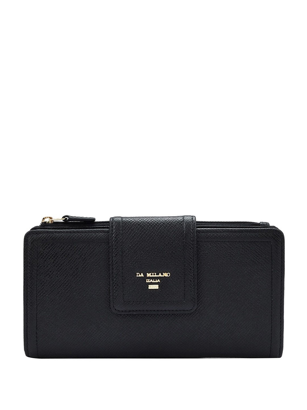 

Da Milano Women Textured Leather Two Fold Wallet, Black