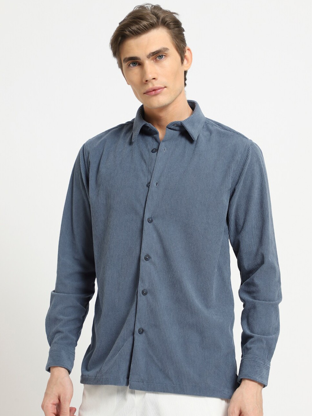 

Banana Club Classic Spread Collar Corduroy Casual Shirt, Blue