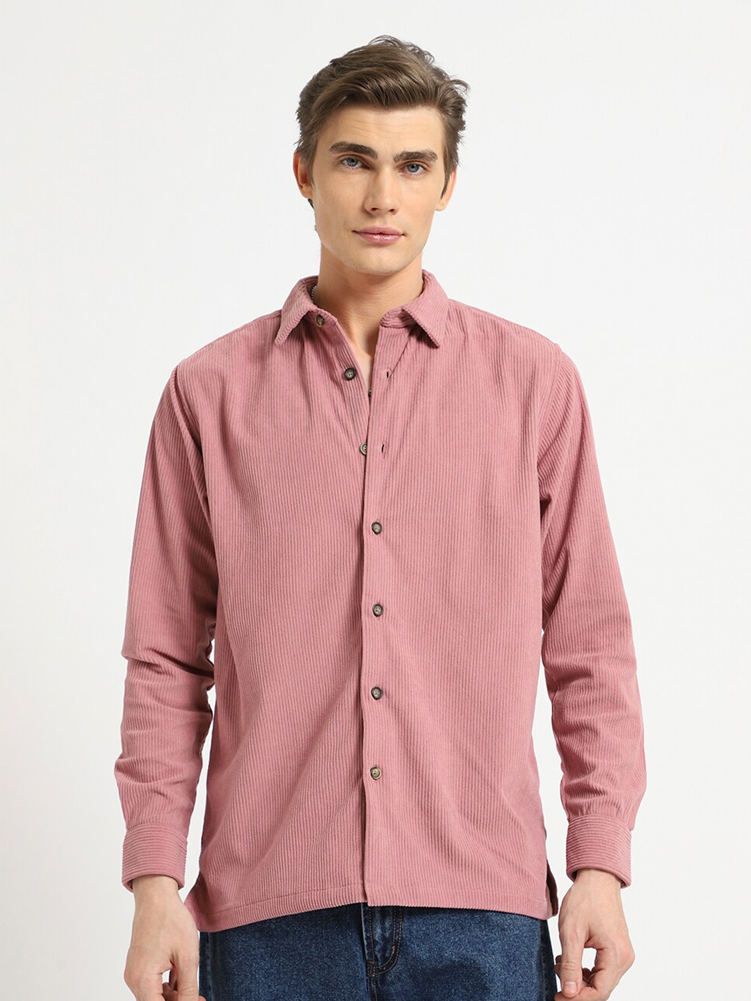 

Banana Club Classic Spread Collar Corduroy Casual Shirt, Pink