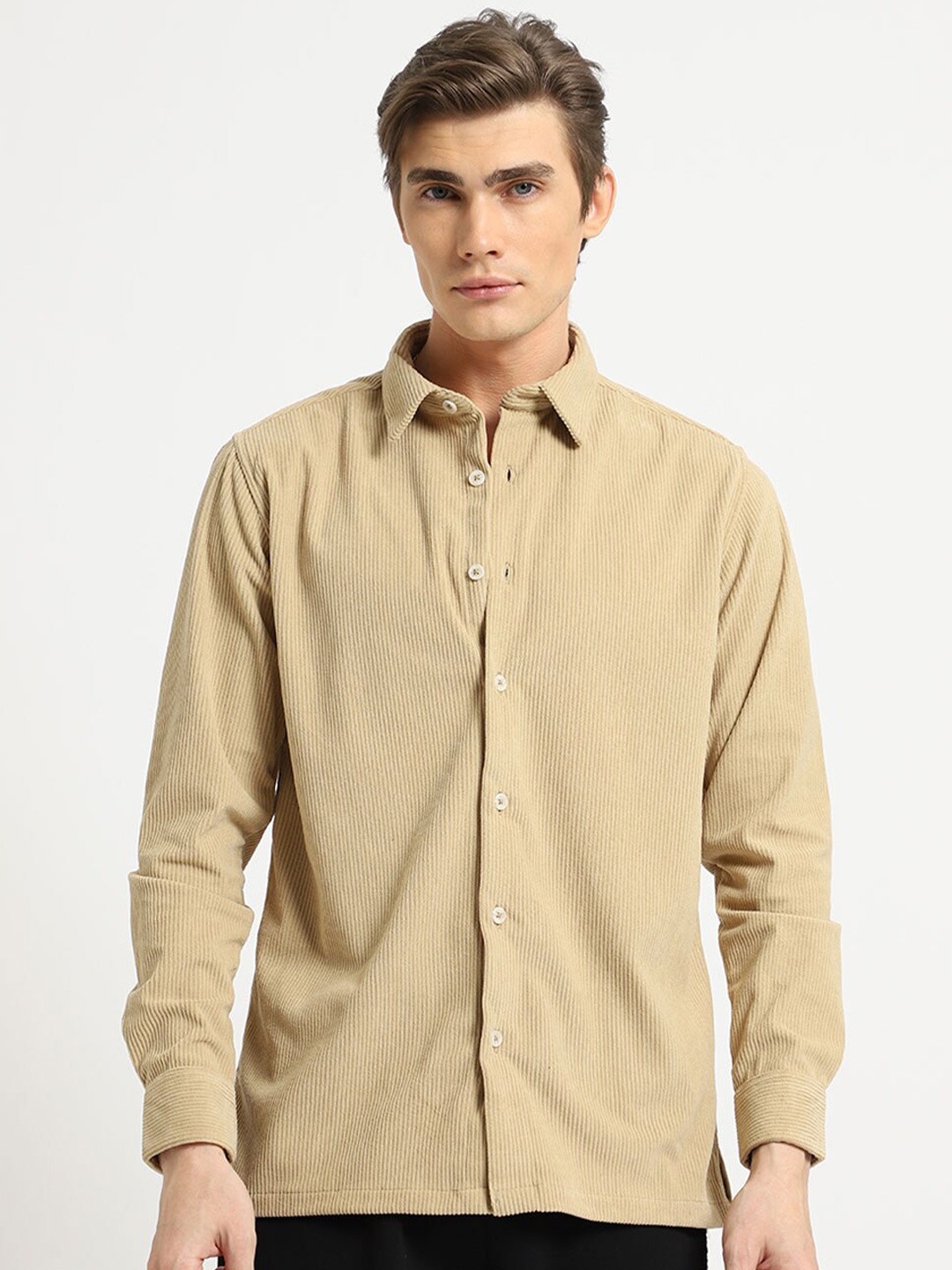 

Banana Club Classic Spread Collar Corduroy Casual Shirt, Beige