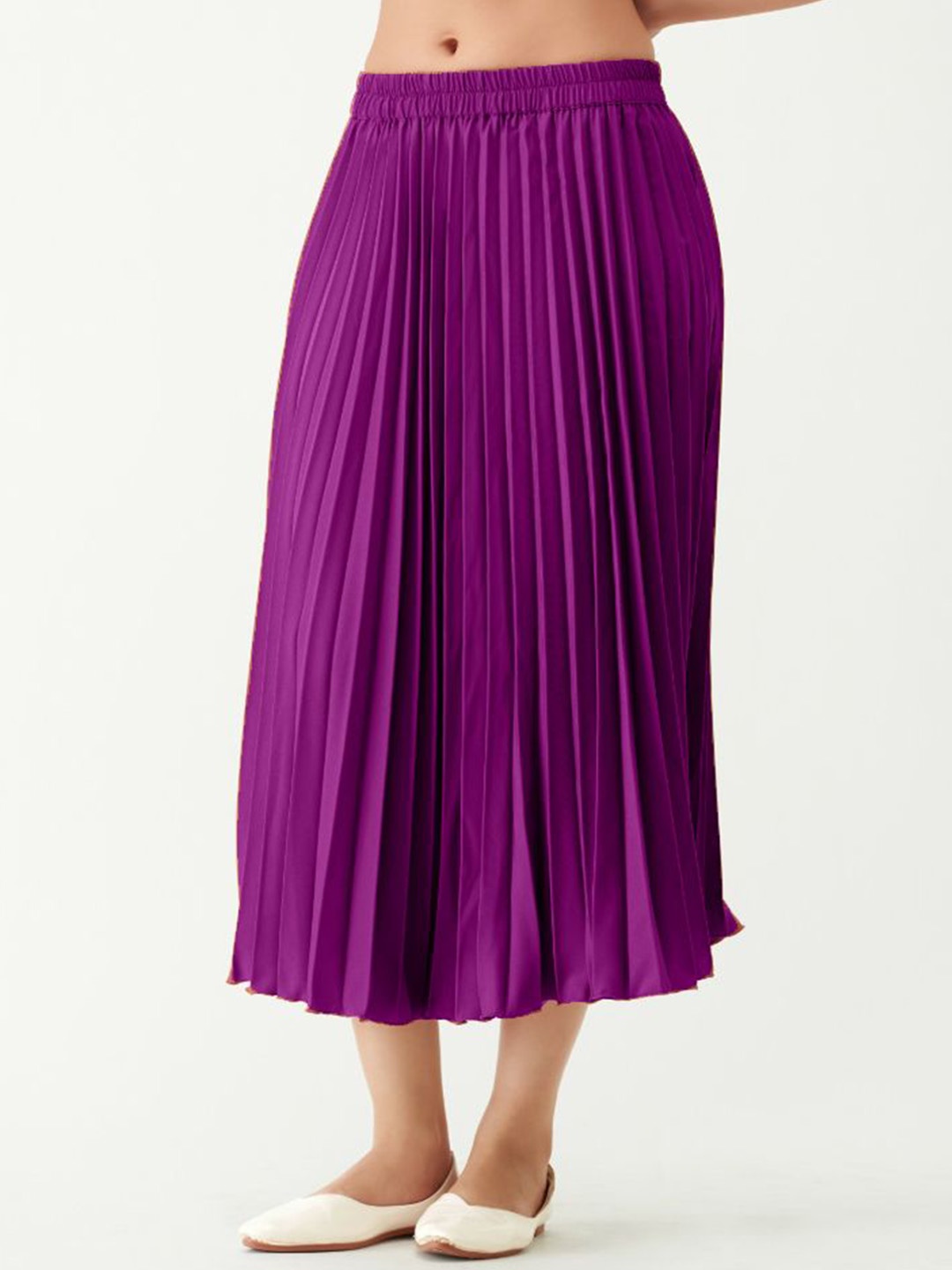 

Femvy Pleated Crepe Midi A-Line Skirt, Magenta