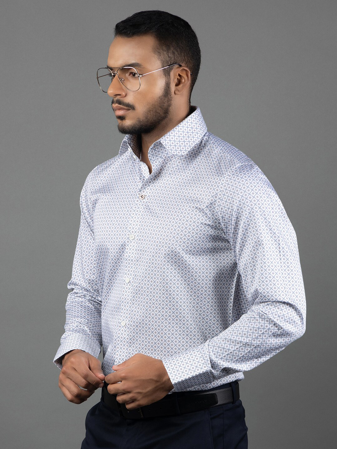 

LOUIS STITCH Comfort Opaque Micro Ditsy Printed Club Collar Pure Cotton Formal Shirt, White