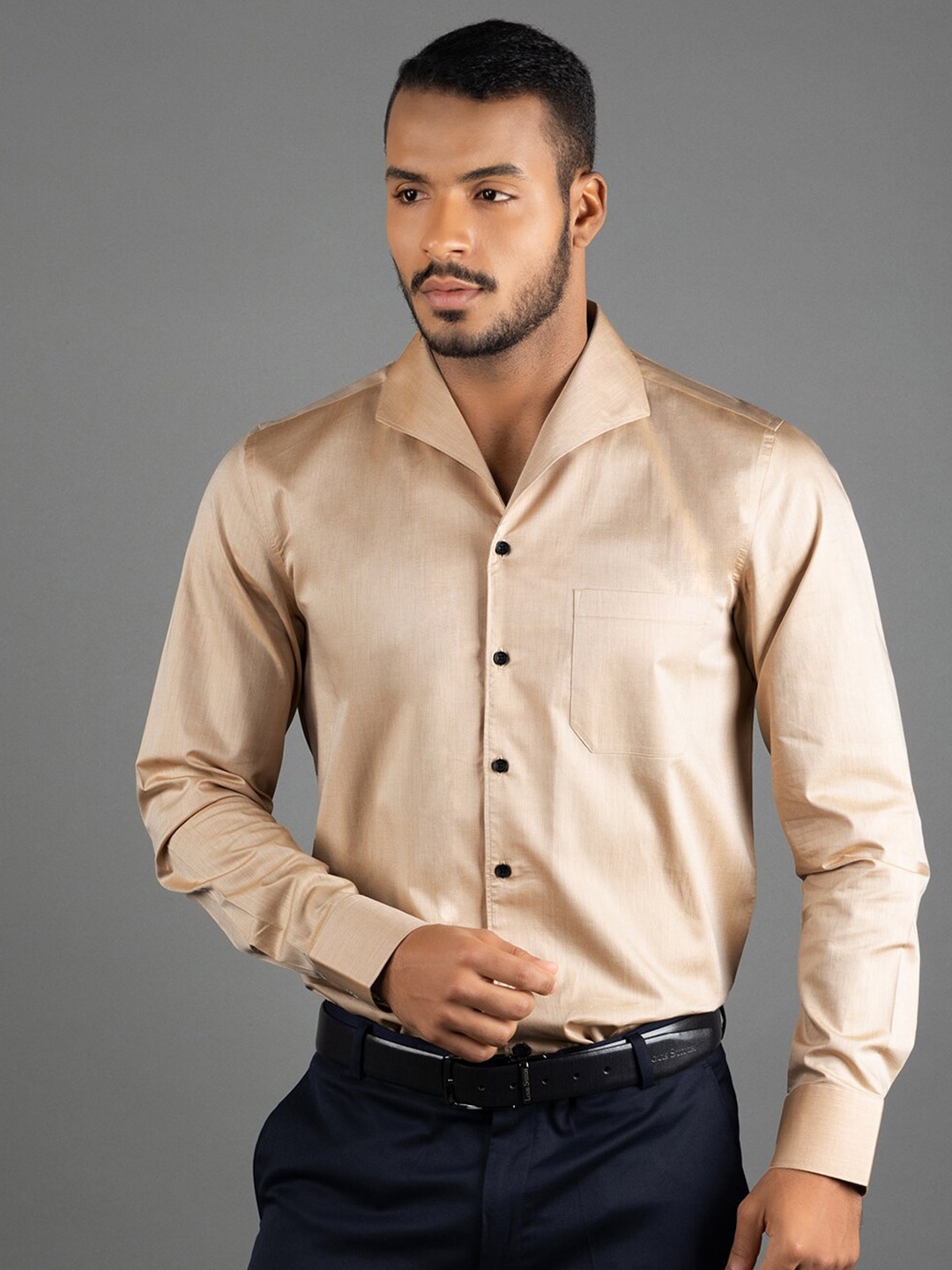

LOUIS STITCH Comfort Spread Collar Long Sleeves Semiformal Shirt, Beige