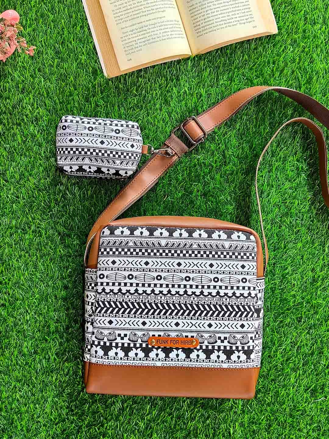 

Funk For Hire Printed Sling Bag With Pouch, White
