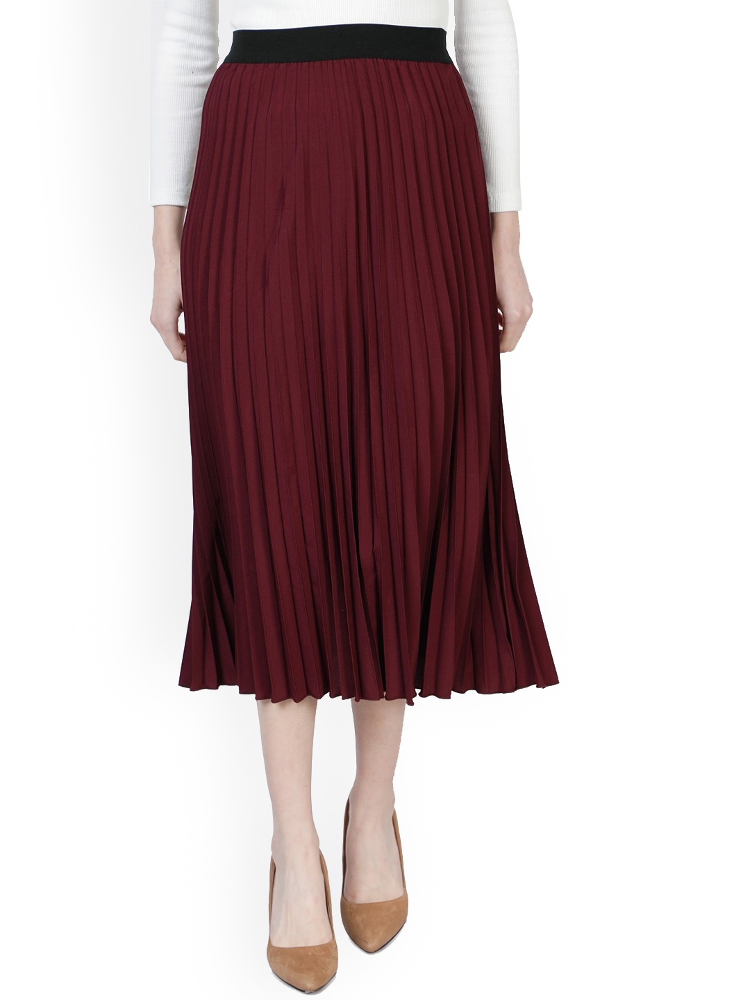 

Femvy Pleated Midi A-Line Skirt, Maroon