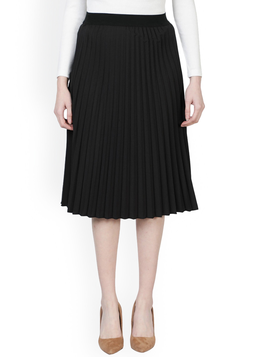 

Femvy Accordion Pleats Midi A-Line Skirt, Black