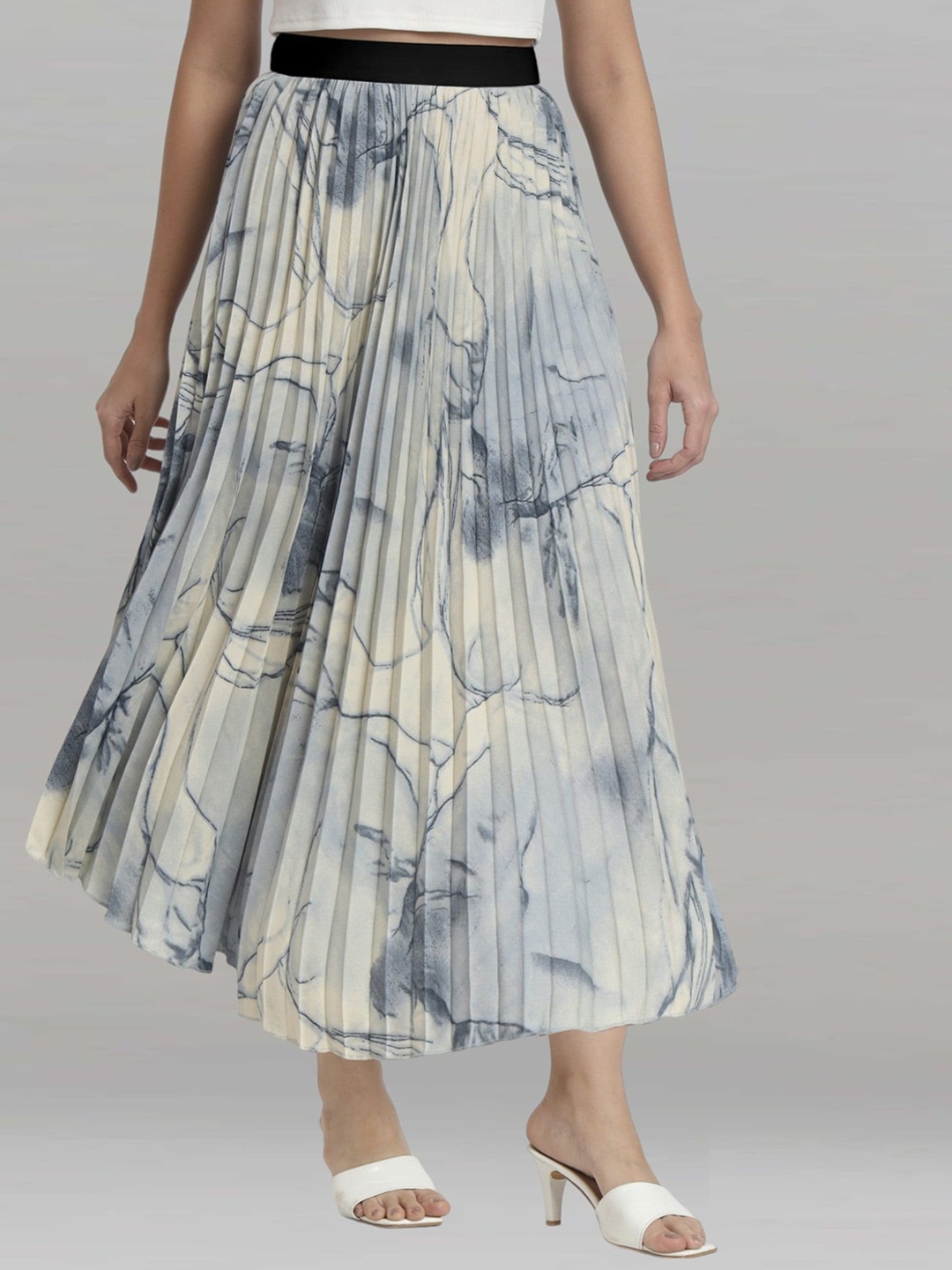 

Femvy Pleated Crepe tie and dye Accordion Pleats Midi A-Line Skirt, Off white