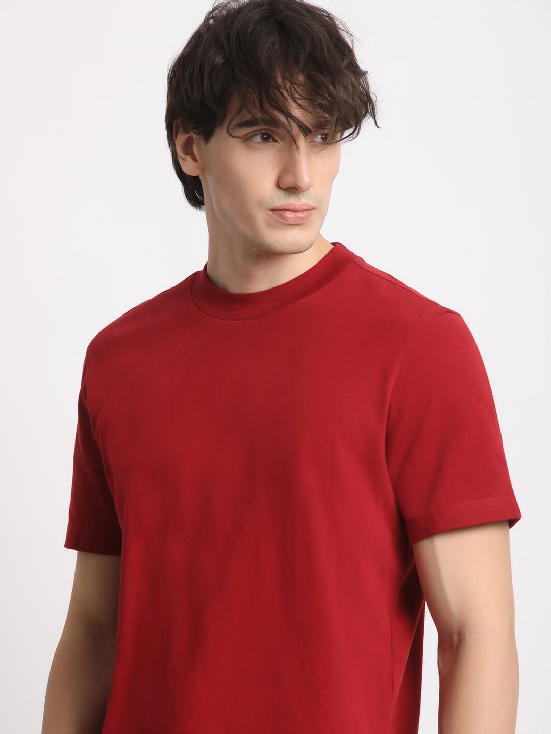 

THE BEAR HOUSE Round Neck Pure Cotton Relaxed Fit T-shirt, Red