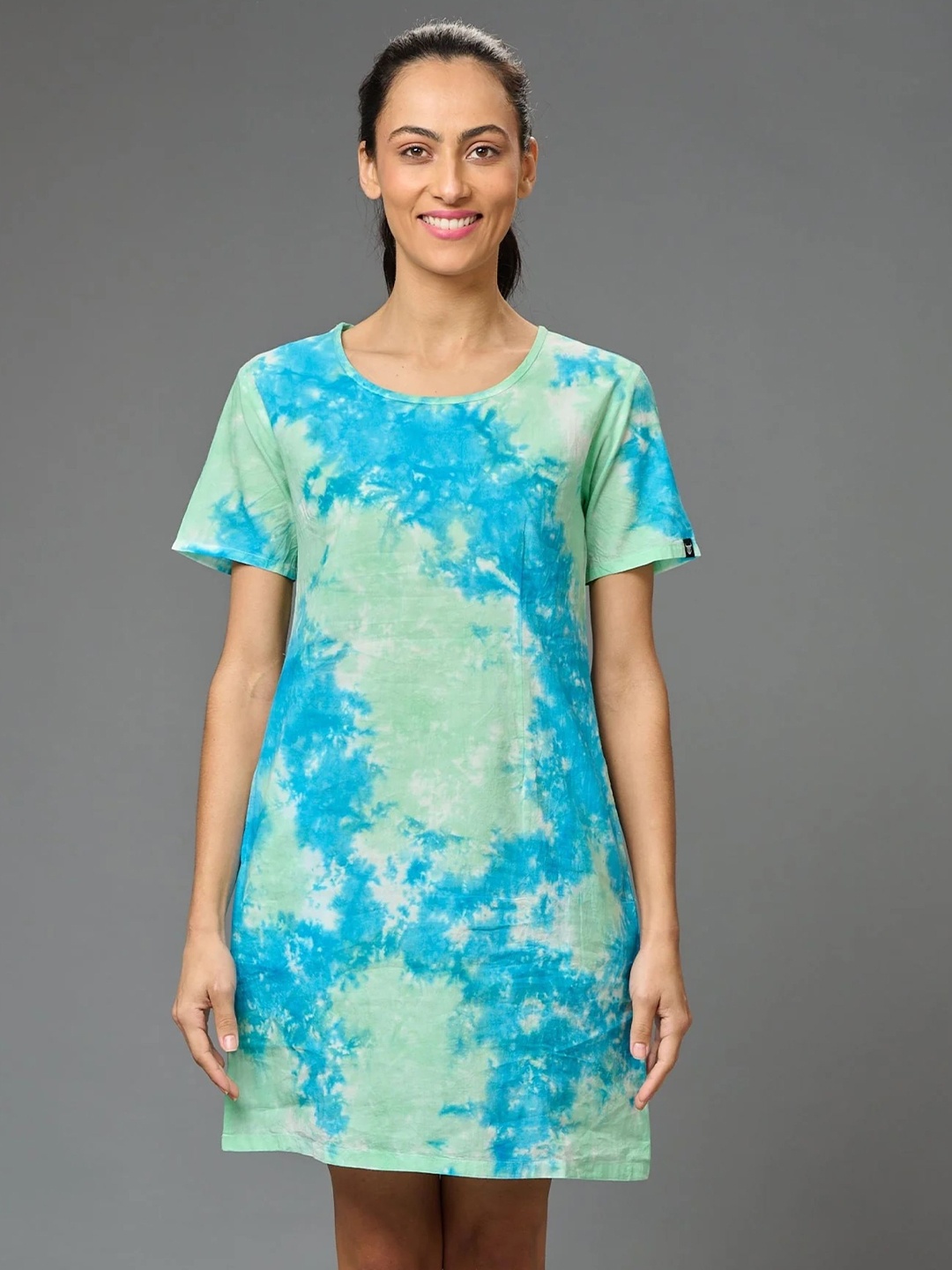 

GO DEVIL Tie and Dye A-Line Cotton Dress, Turquoise blue