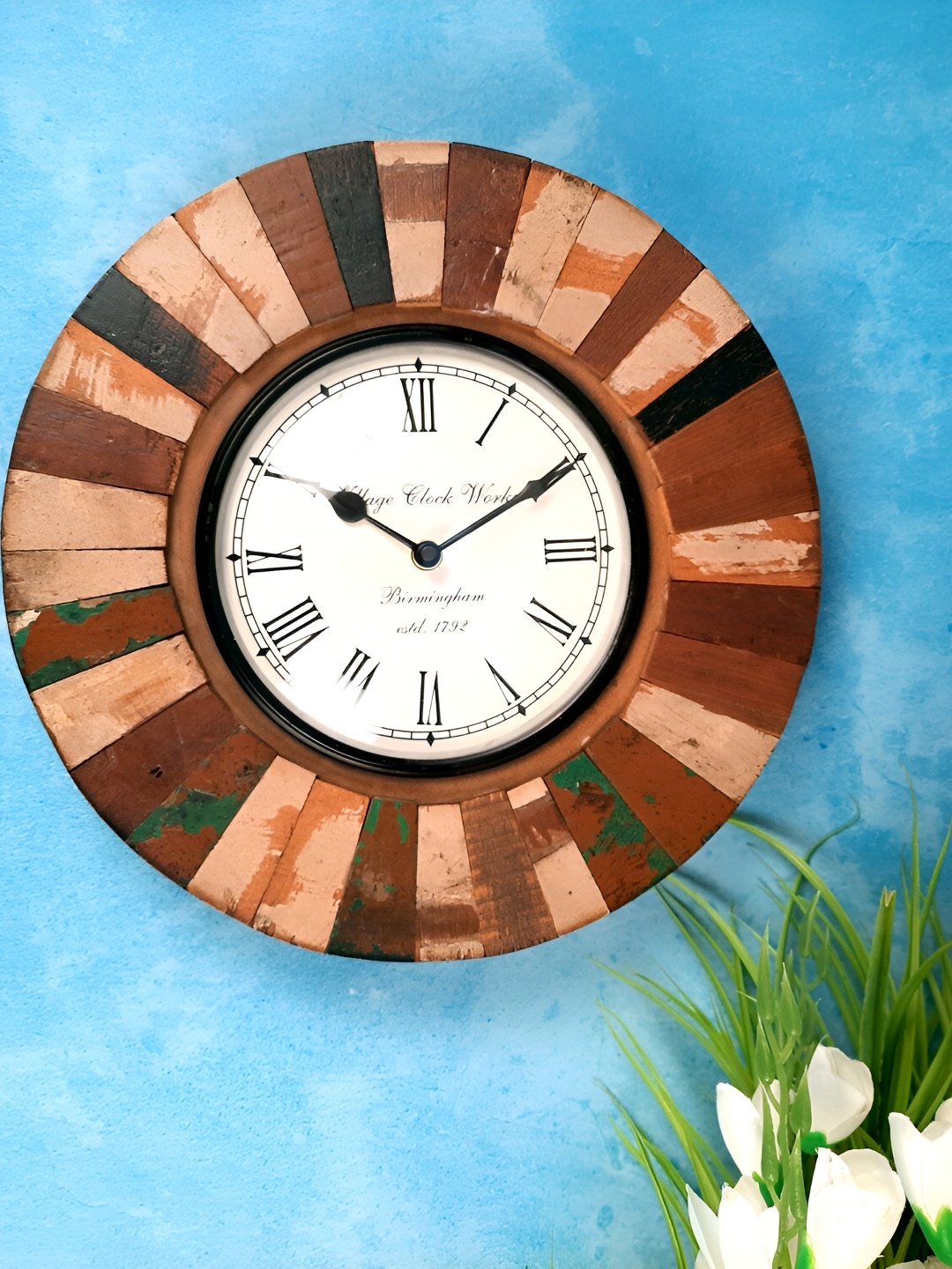 

apka mart Brown Textured Contemporary Wooden Round Wall Clock