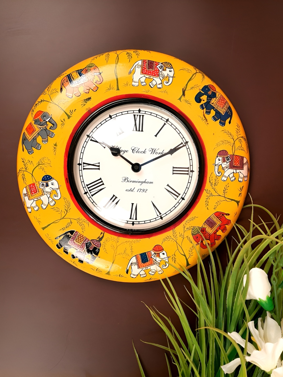 

apka mart Yellow Printed Traditional Wooden Round Wall Clock