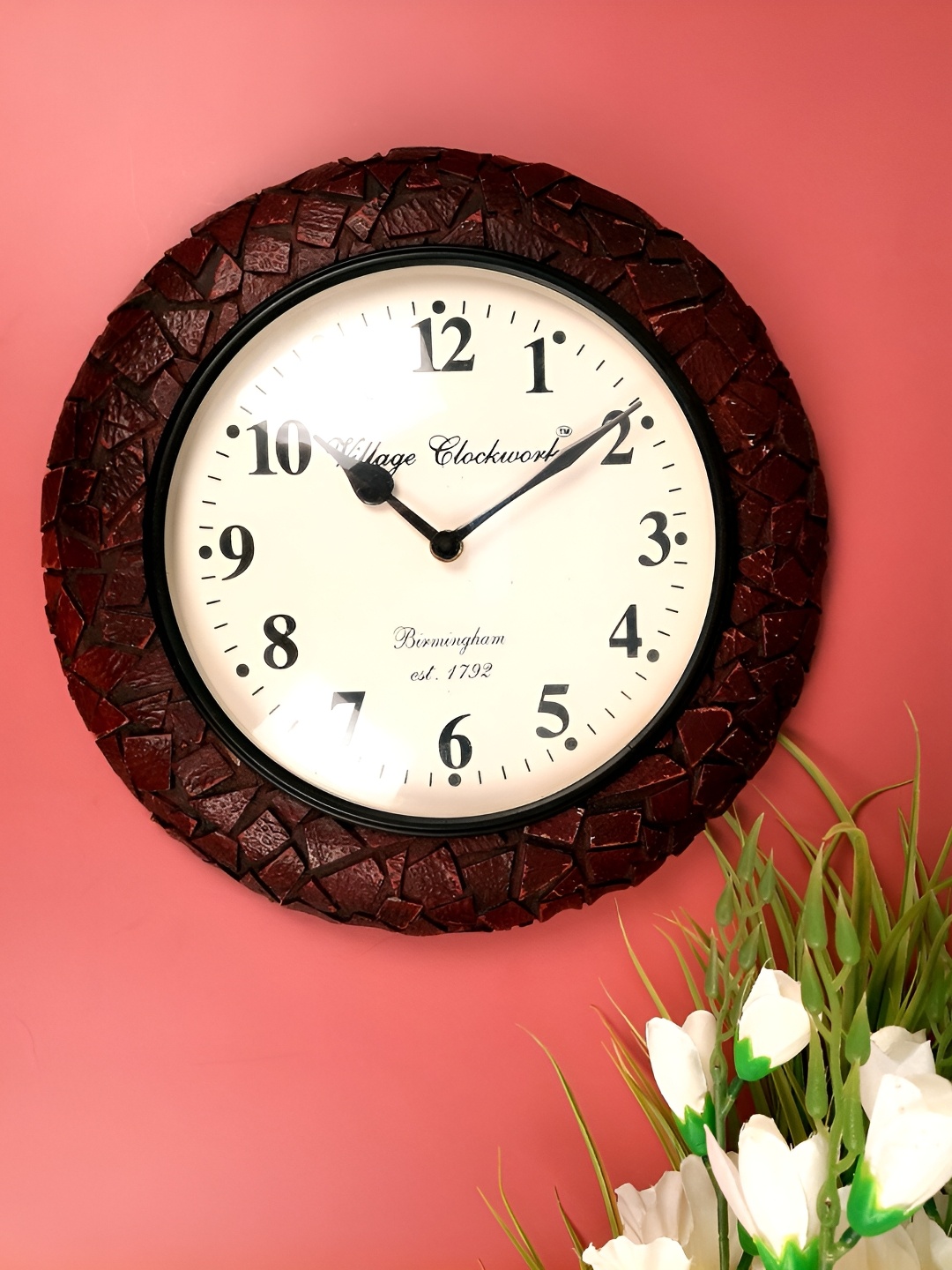 

apka mart Brown & White Textured Wooden Traditional Round Wall Clock